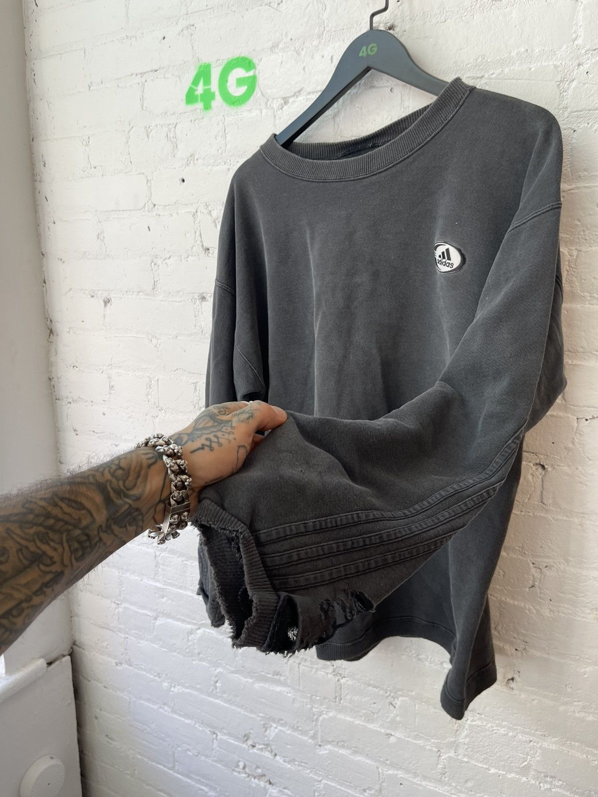 Adidas × Vintage Vintage THRASHED Faded Black Wash XL Adidas Sweater Size US XL / EU 56 / 4 - 5 Thumbnail