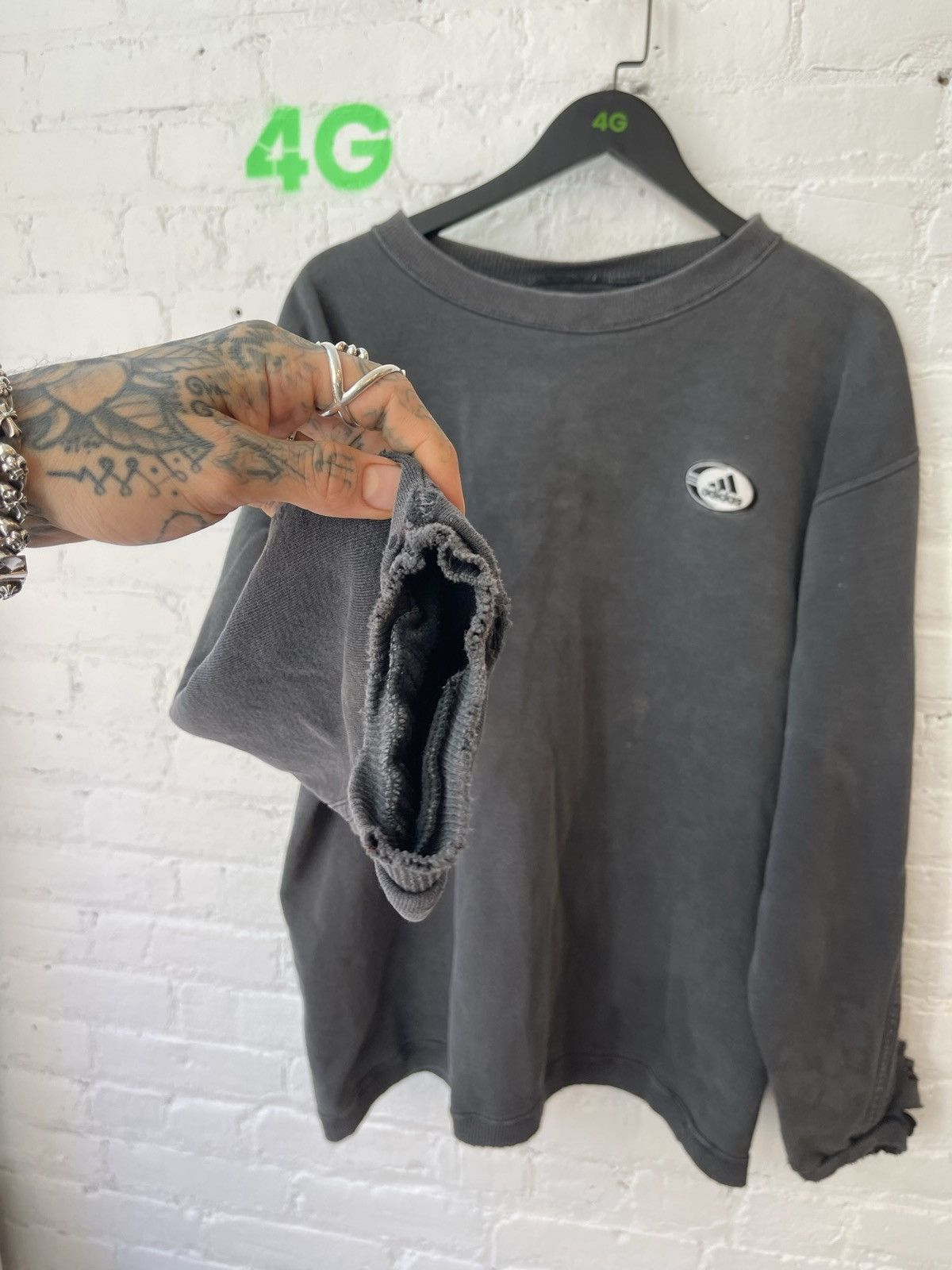 Adidas × Vintage Vintage THRASHED Faded Black Wash XL Adidas Sweater Size US XL / EU 56 / 4 - 3 Thumbnail