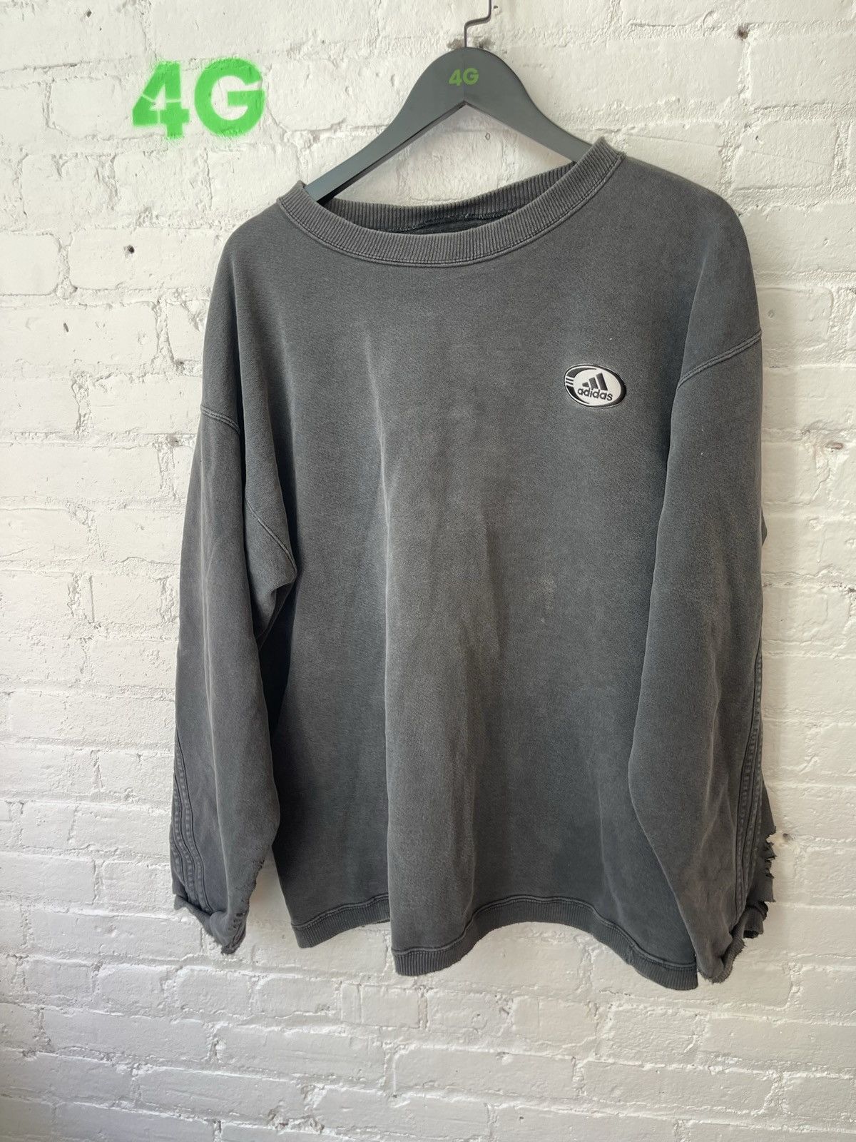 Adidas × Vintage Vintage THRASHED Faded Black Wash XL Adidas Sweater Size US XL / EU 56 / 4 - 2 Thumbnail
