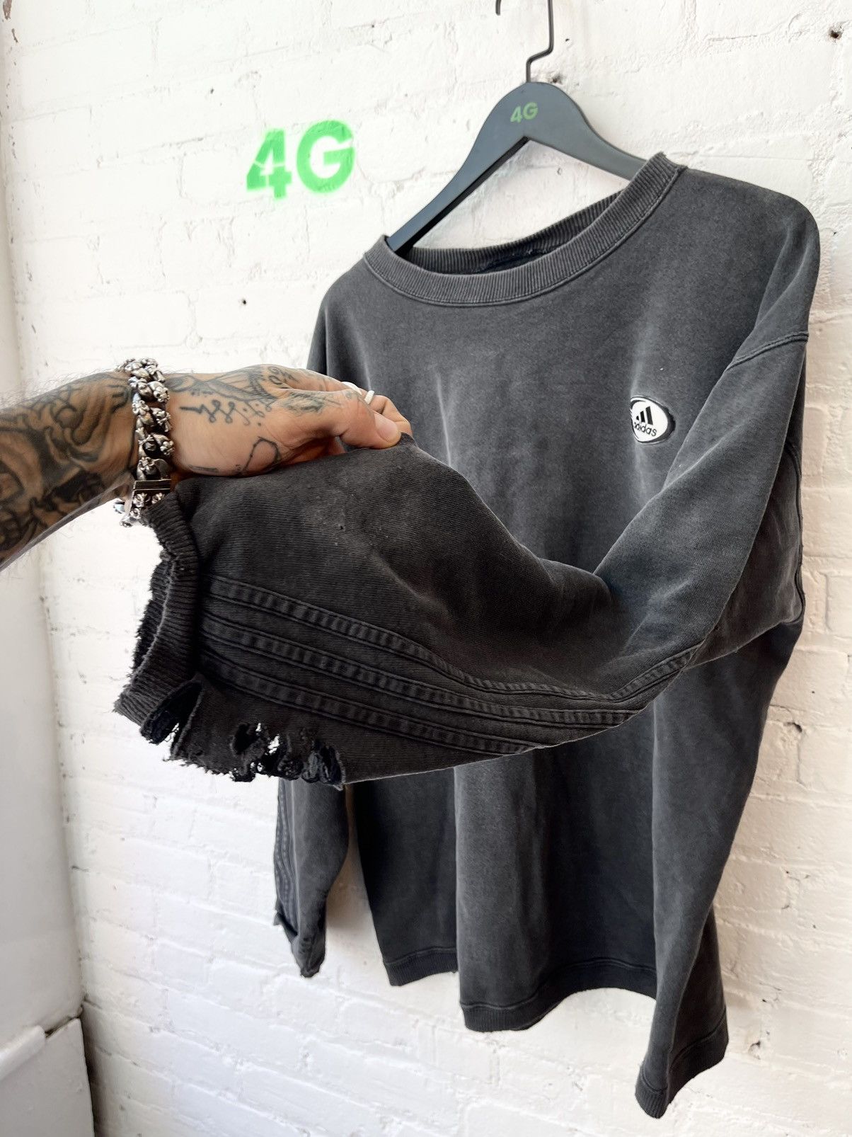 Adidas × Vintage Vintage THRASHED Faded Black Wash XL Adidas Sweater Size US XL / EU 56 / 4 - 14 Thumbnail