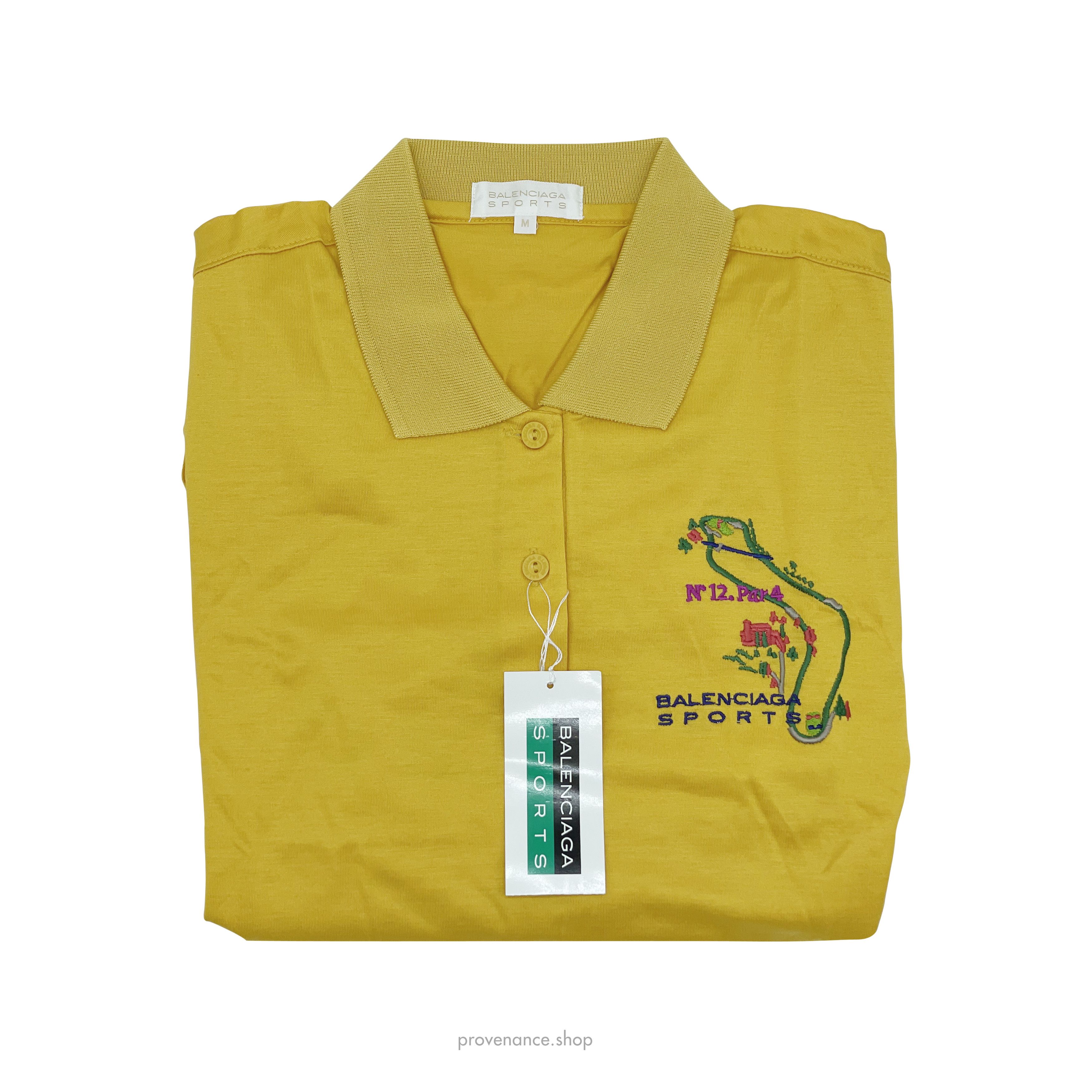 Balenciaga 🔴 BALENCIAGA Embroidered Long Sleeve Polo Shirt - Yellow Size US M / EU 48-50 / 2 - 3 Thumbnail