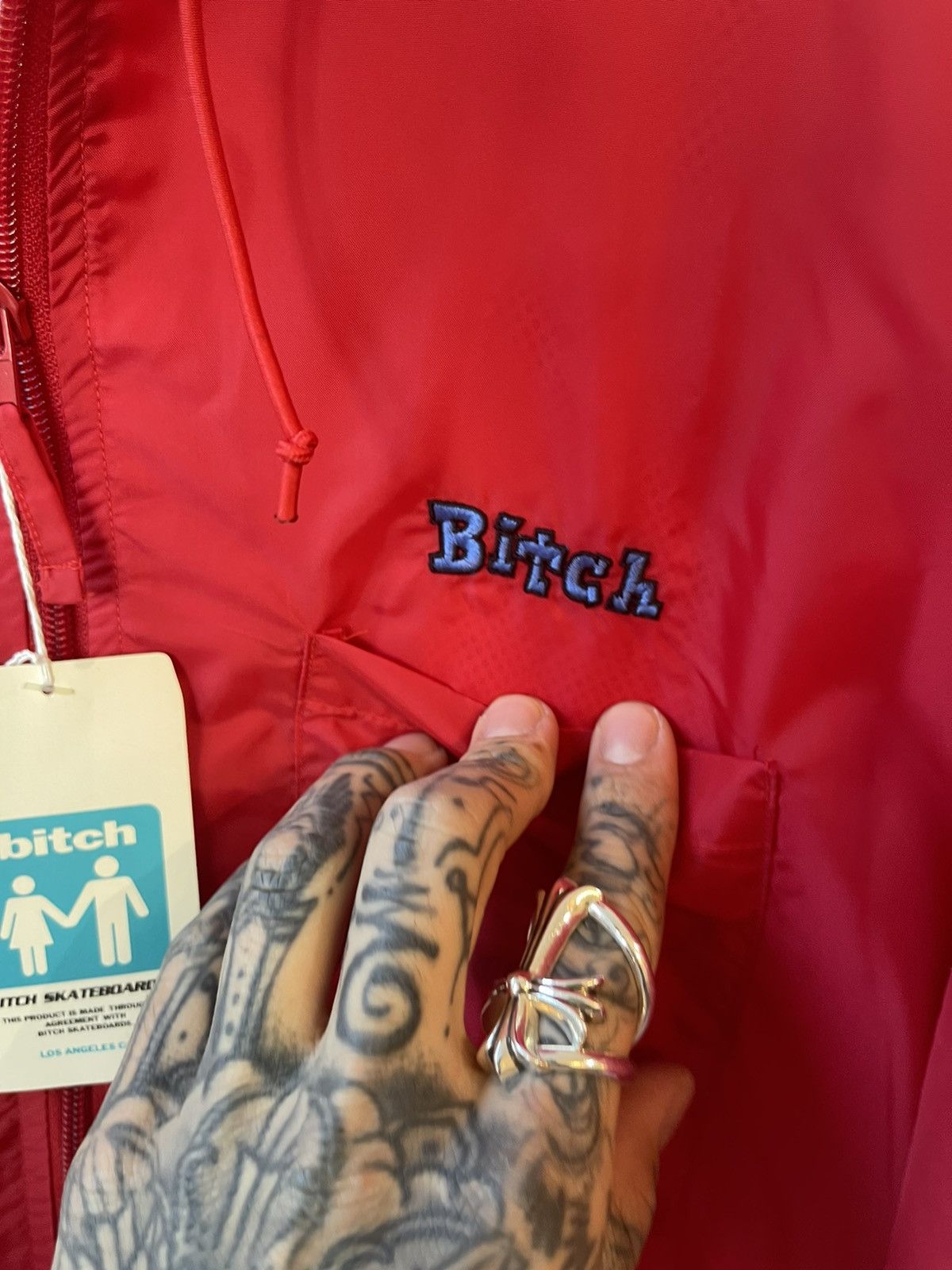 Vintage 90s BITCH SKATEBOARD BRAND New NYLON Red Jacket Windbreaker Size US M / EU 48-50 / 2 - 4 Thumbnail