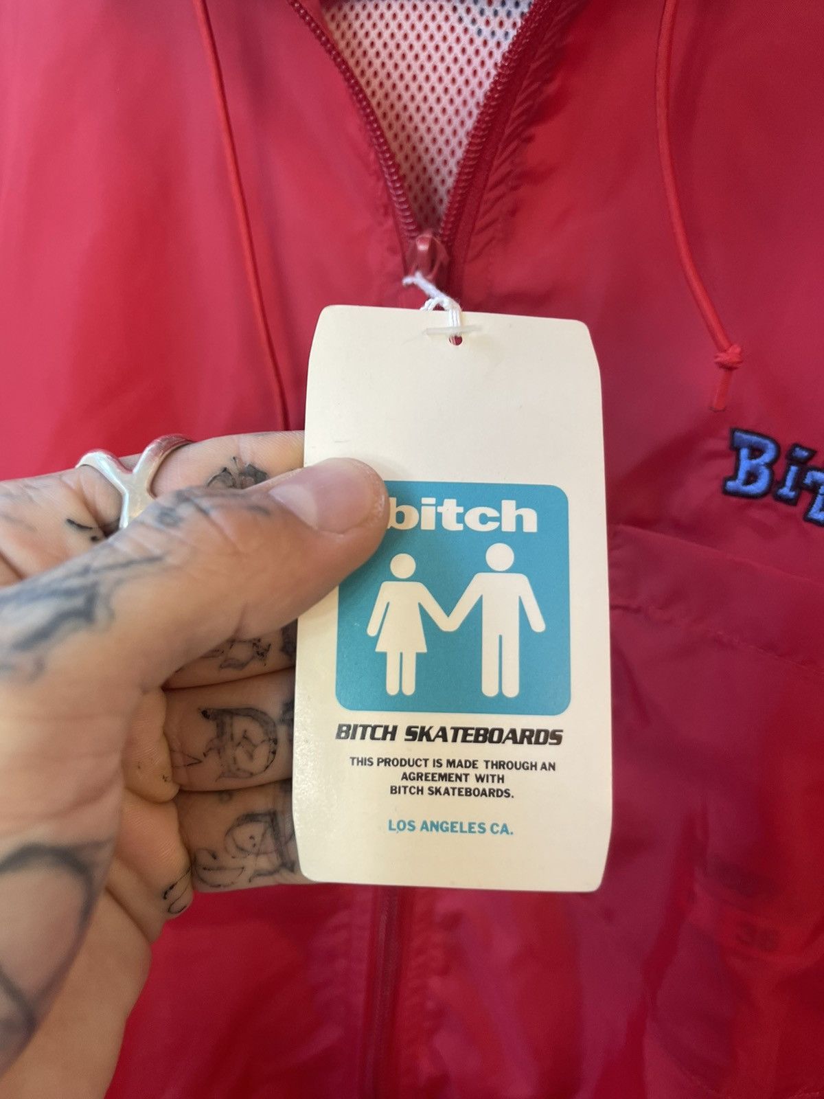 Vintage 90s BITCH SKATEBOARD BRAND New NYLON Red Jacket Windbreaker Size US M / EU 48-50 / 2 - 5 Thumbnail