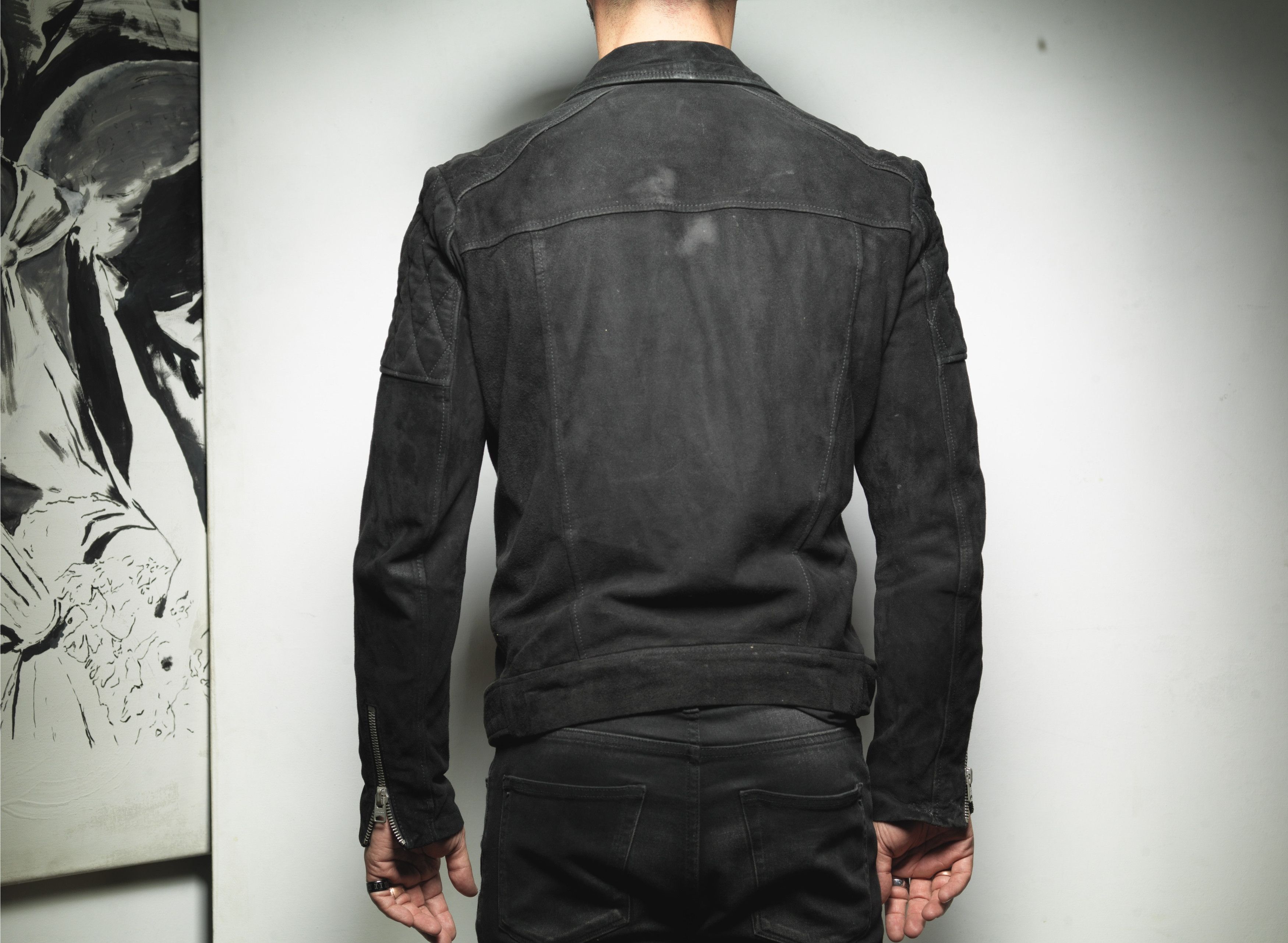 Allsaints ALL SAINTS MEN'S BONSON SUEDE LEATHER JACKET BIKER BLACK Size US S / EU 44-46 / 1 - 4 Thumbnail