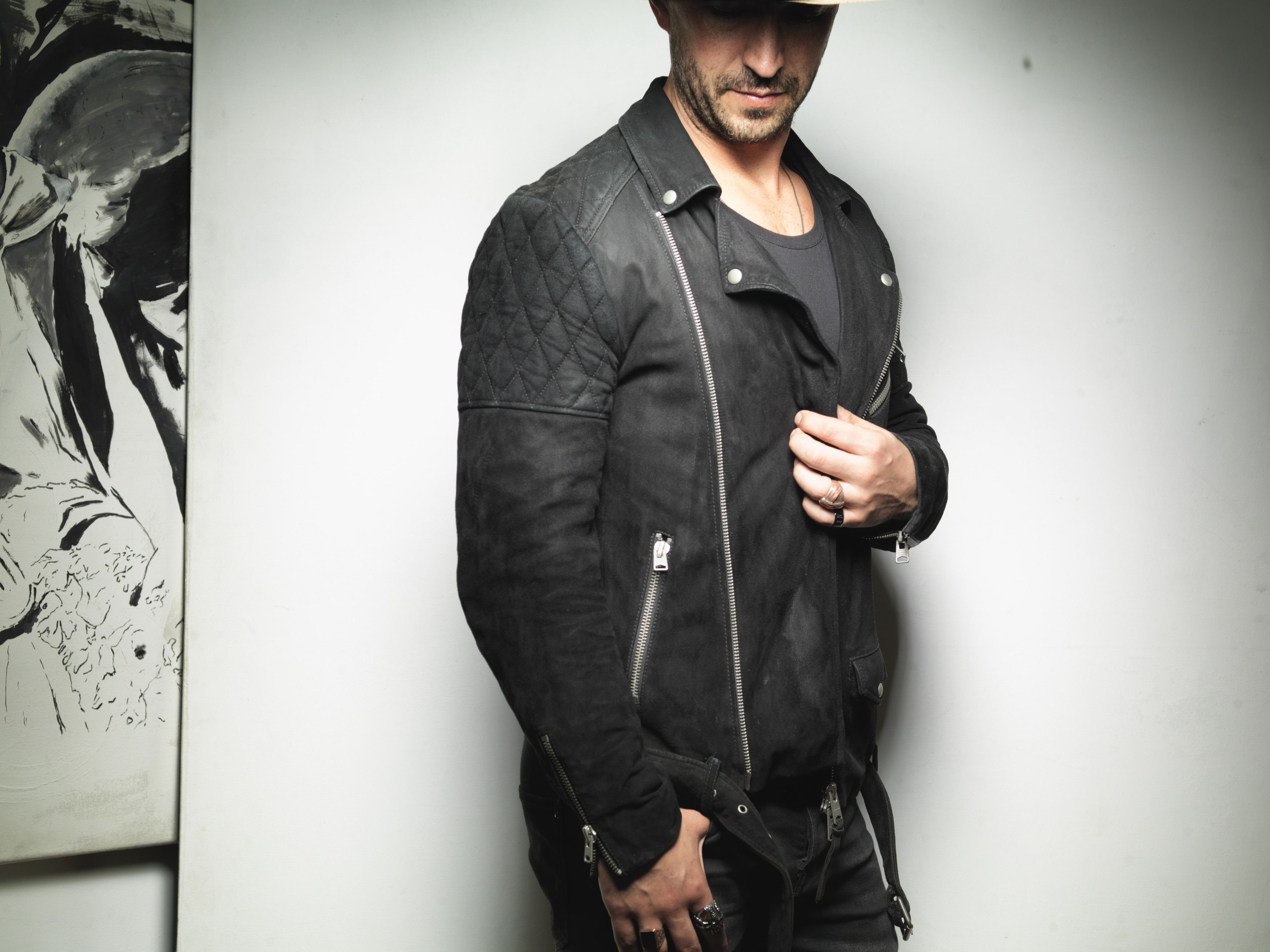Allsaints ALL SAINTS MEN'S BONSON SUEDE LEATHER JACKET BIKER BLACK Size US S / EU 44-46 / 1 - 6 Thumbnail