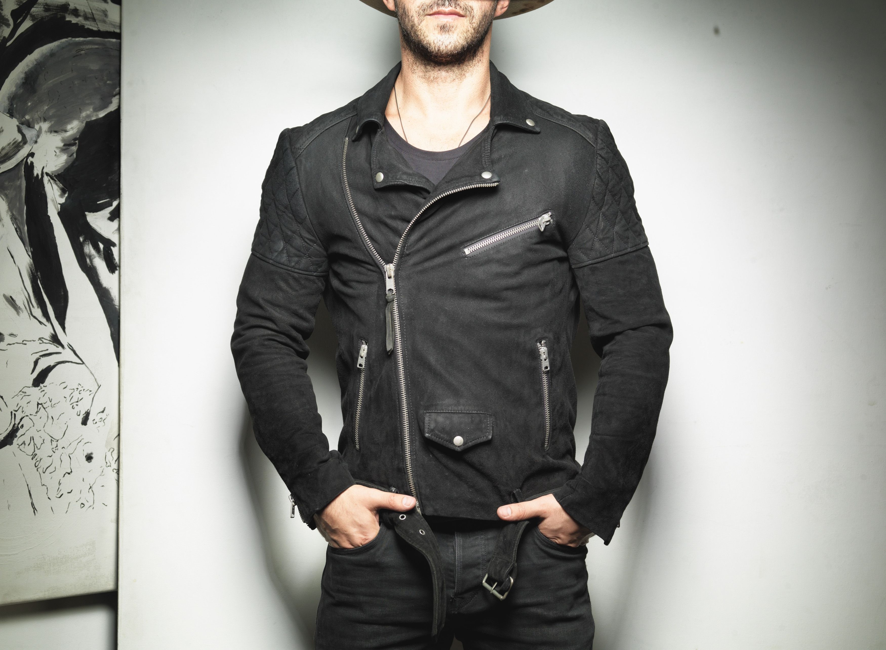 Allsaints ALL SAINTS MEN'S BONSON SUEDE LEATHER JACKET BIKER BLACK Size US S / EU 44-46 / 1 - 3 Thumbnail