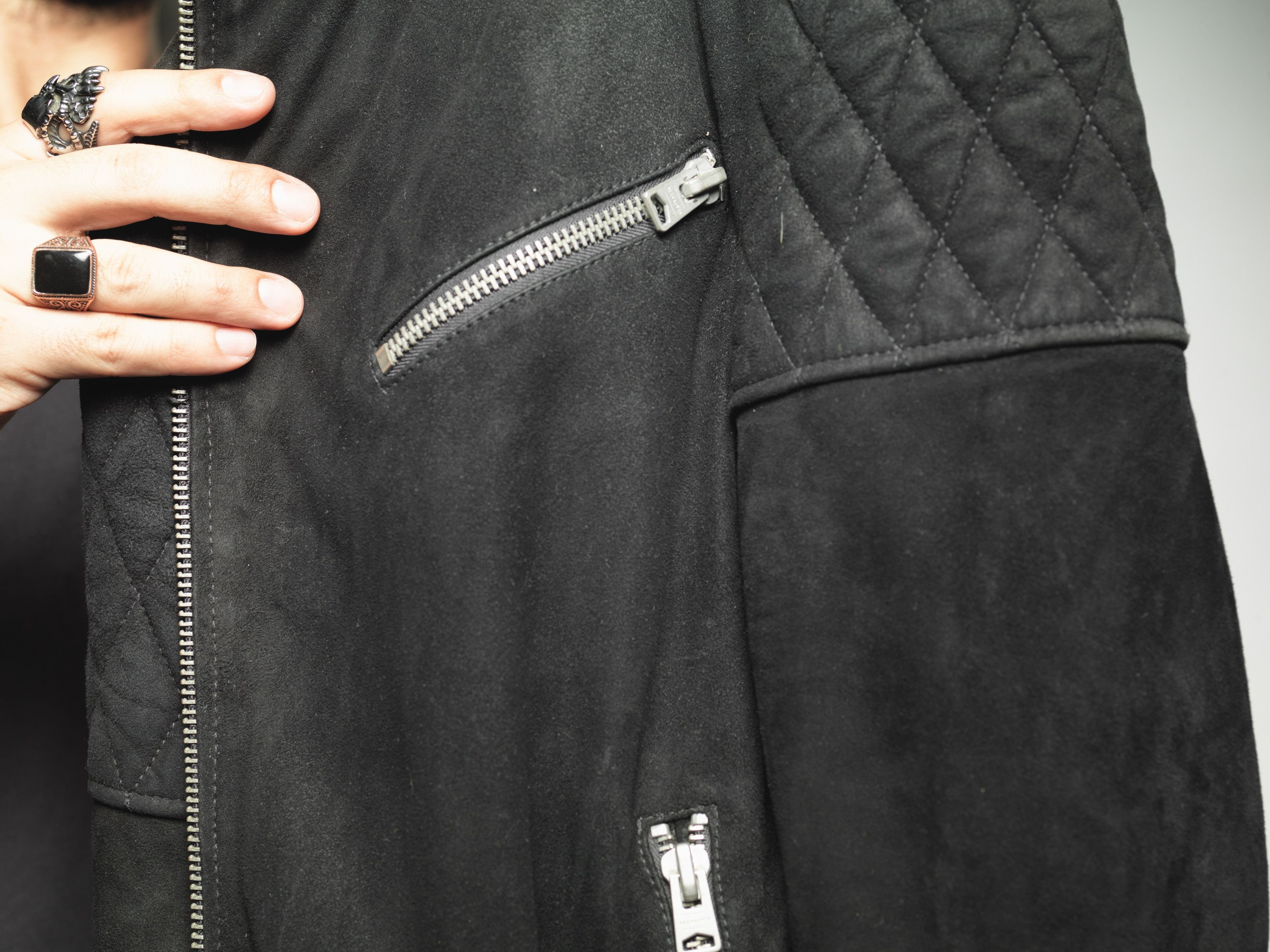 Allsaints ALL SAINTS MEN'S BONSON SUEDE LEATHER JACKET BIKER BLACK Size US S / EU 44-46 / 1 - 9 Thumbnail