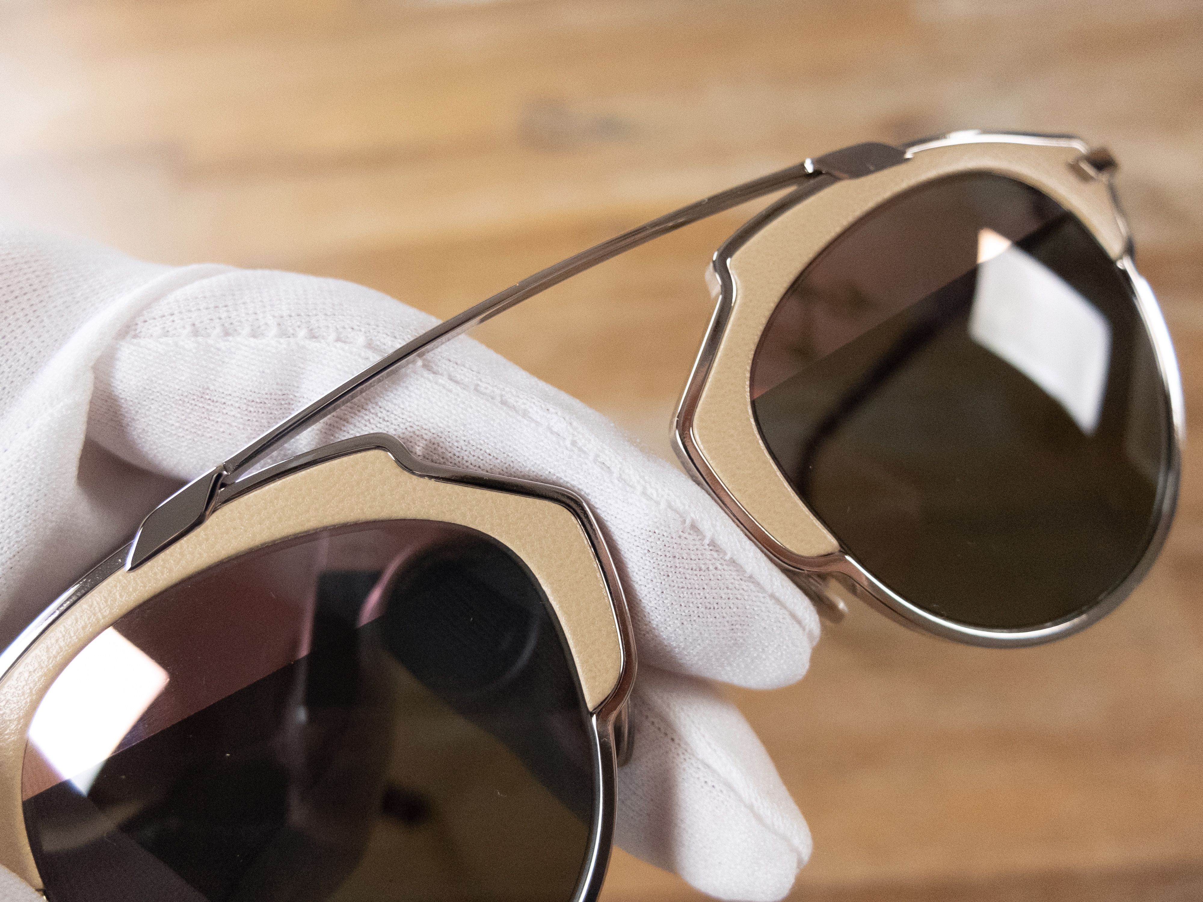 Dior DIOR DiorSoReal unisex biege leather metal frame sunglasses Size ONE SIZE - 8 Thumbnail
