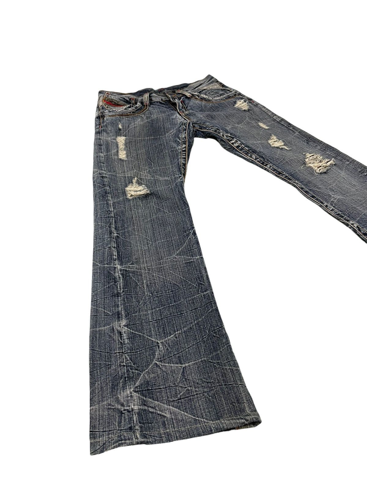 Japanese Brand Flare Jeans Semantic Design Distress Low Rise Boot Cut 5🟦6 Size US 30 / EU 46 - 3 Thumbnail