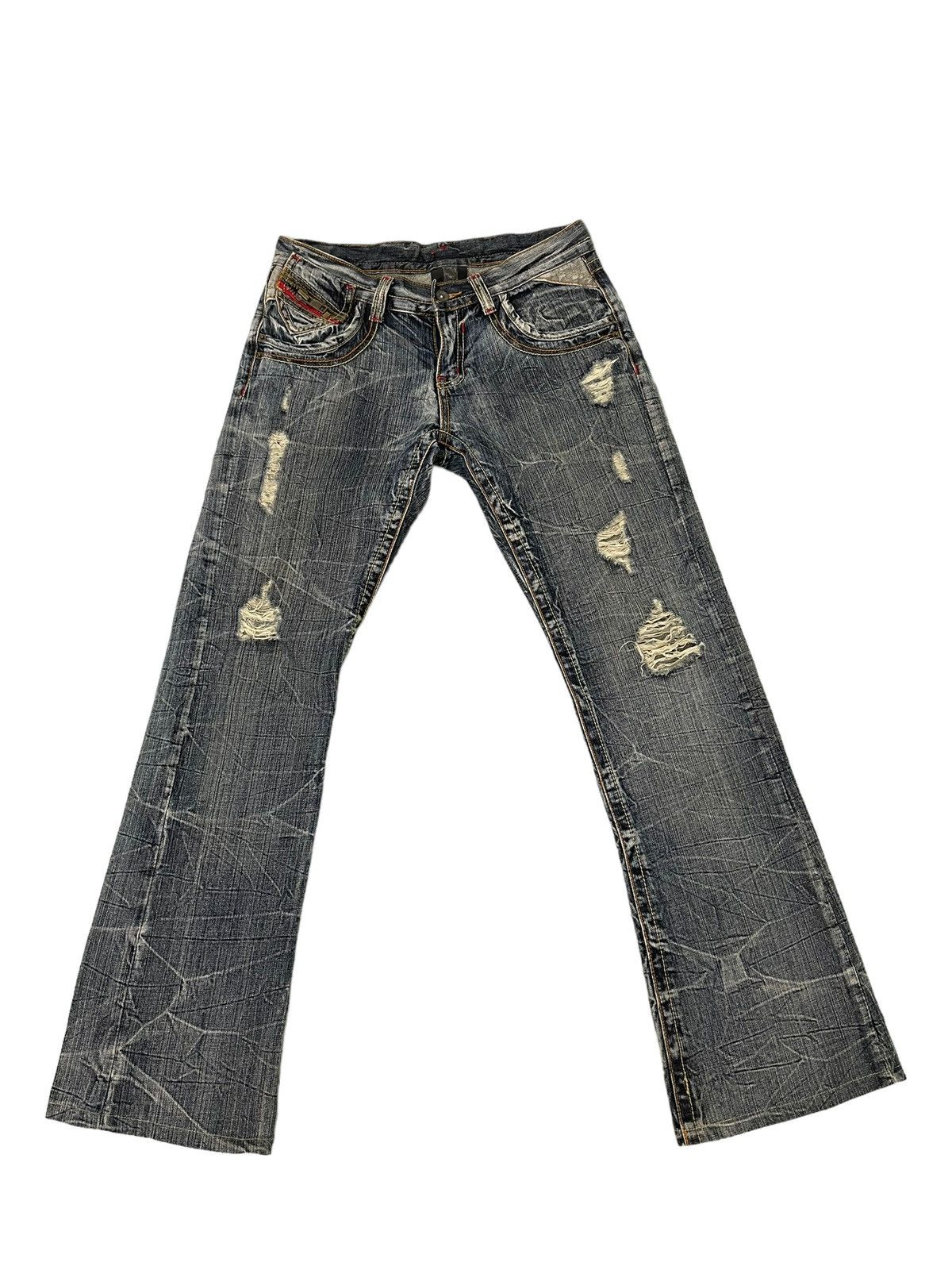 Japanese Brand Flare Jeans Semantic Design Distress Low Rise Boot Cut 5🟦6 Size US 30 / EU 46 - 2 Thumbnail