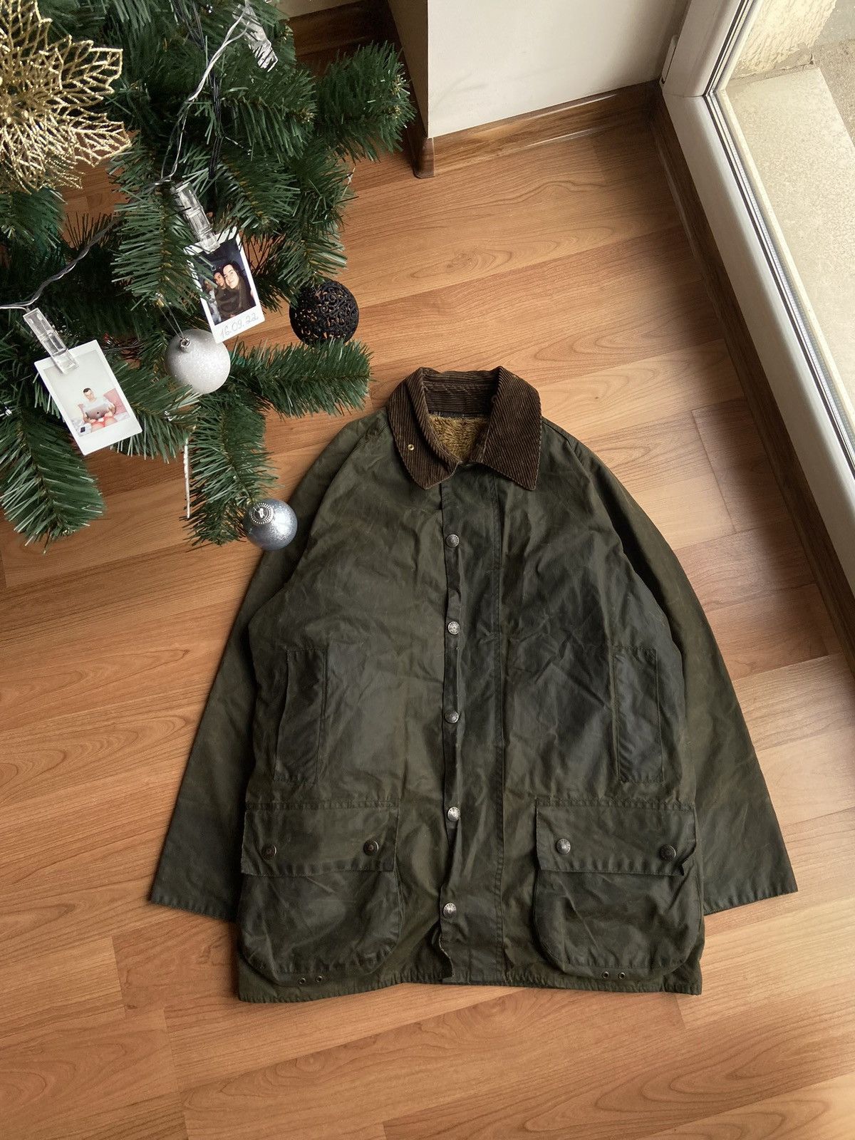image of Barbour Waxed Beaufort Hunting Khaki Jacket, Men's (Size Large)