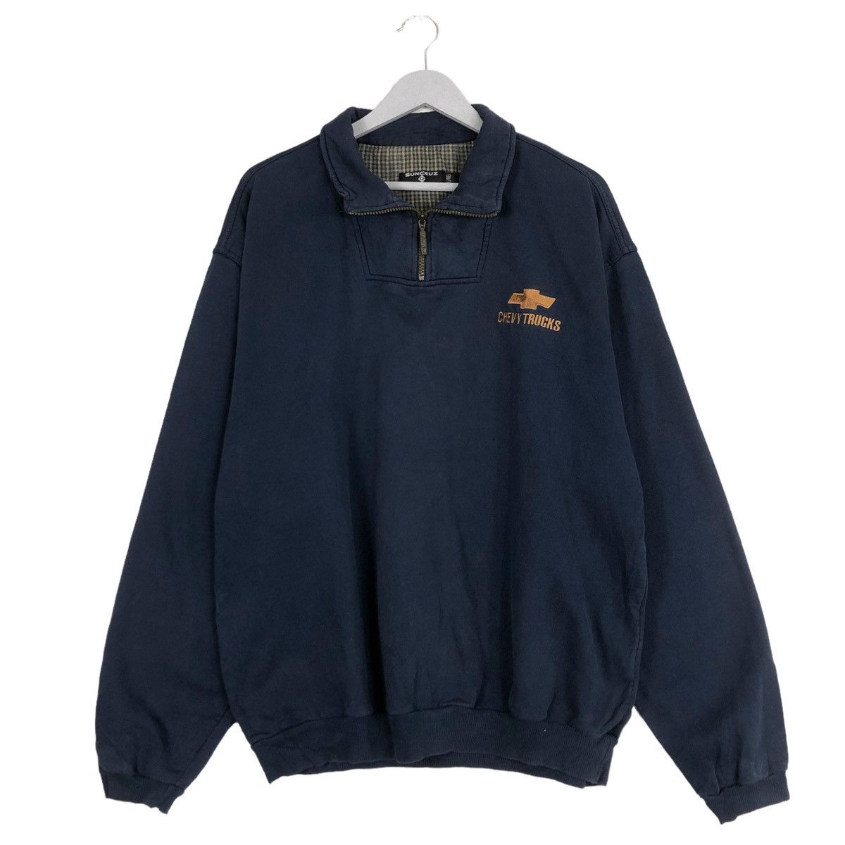 Vintage 💥90s CHEVROLET TRUCK HALFZIP NAVY SWEATER Size US XL / EU 56 / 4 - 1 Thumbnail