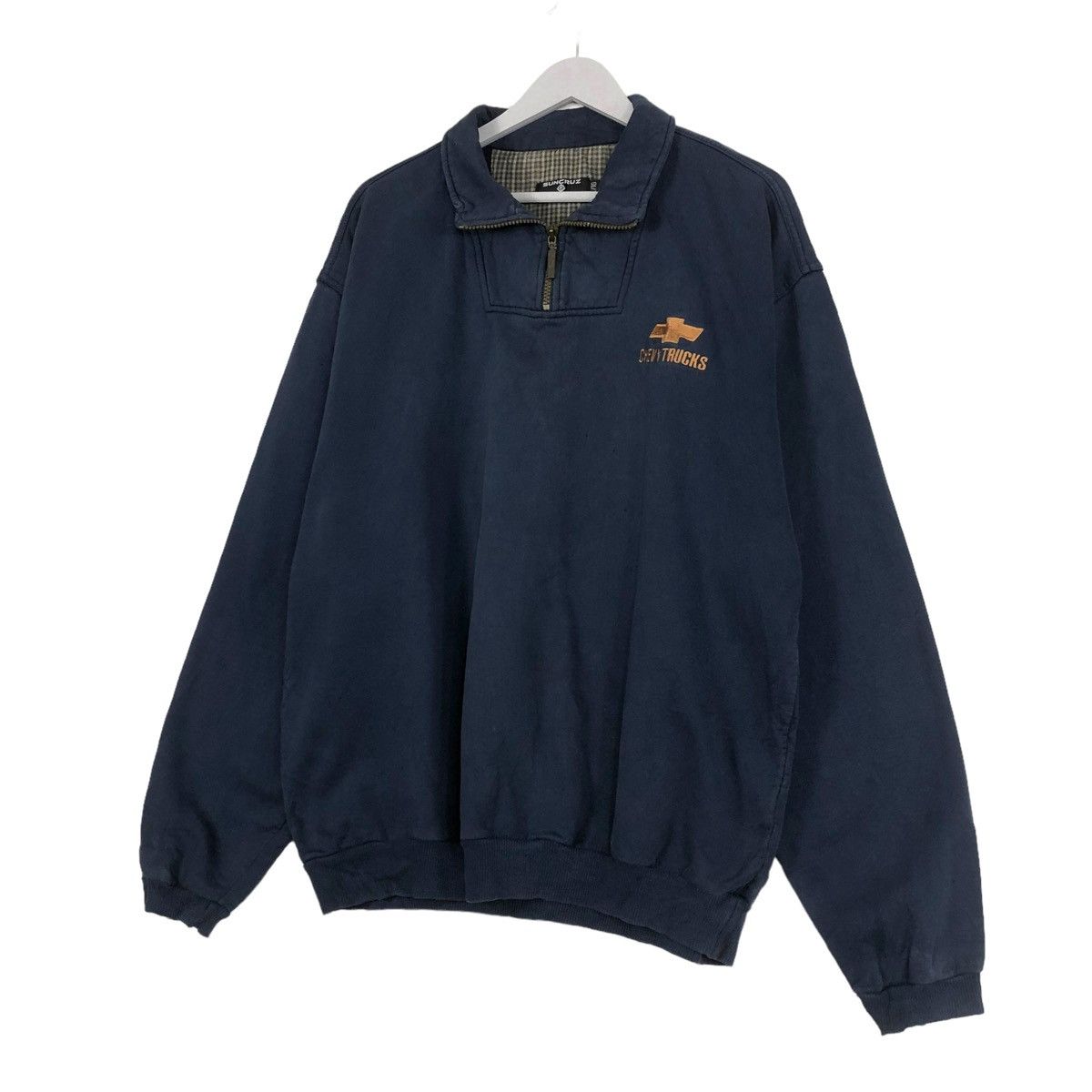 Vintage 💥90s CHEVROLET TRUCK HALFZIP NAVY SWEATER Size US XL / EU 56 / 4 - 2 Thumbnail