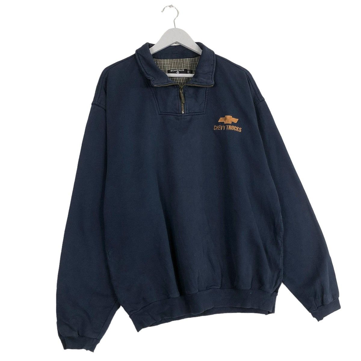 Vintage 💥90s CHEVROLET TRUCK HALFZIP NAVY SWEATER Size US XL / EU 56 / 4 - 3 Thumbnail