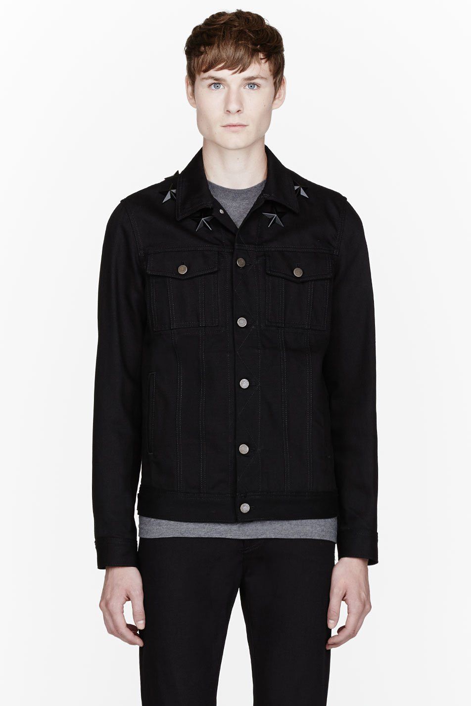 Givenchy 🔴 Givenchy Star-Studded Denim Jacket - Black Size US S / EU 44-46 / 1 - 4 Thumbnail