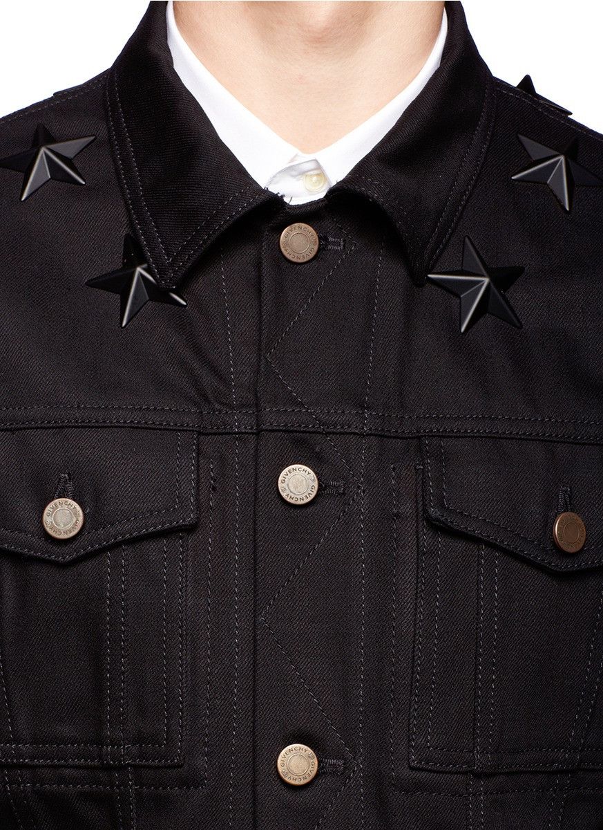 Givenchy 🔴 Givenchy Star-Studded Denim Jacket - Black Size US S / EU 44-46 / 1 - 3 Thumbnail