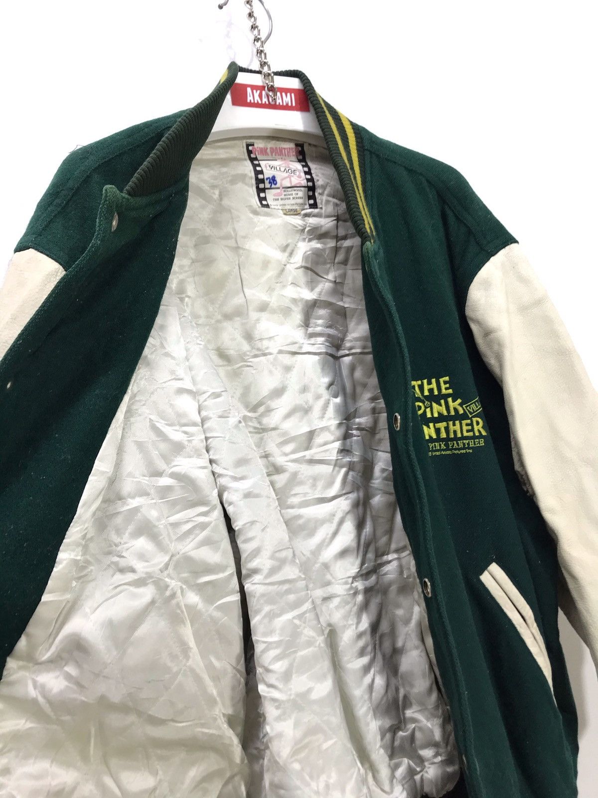 Vintage Rare Vtg 80s Pink Panther Varsity Jacket Wool Leather 28🟩 Size US L / EU 52-54 / 3 - 6 Thumbnail