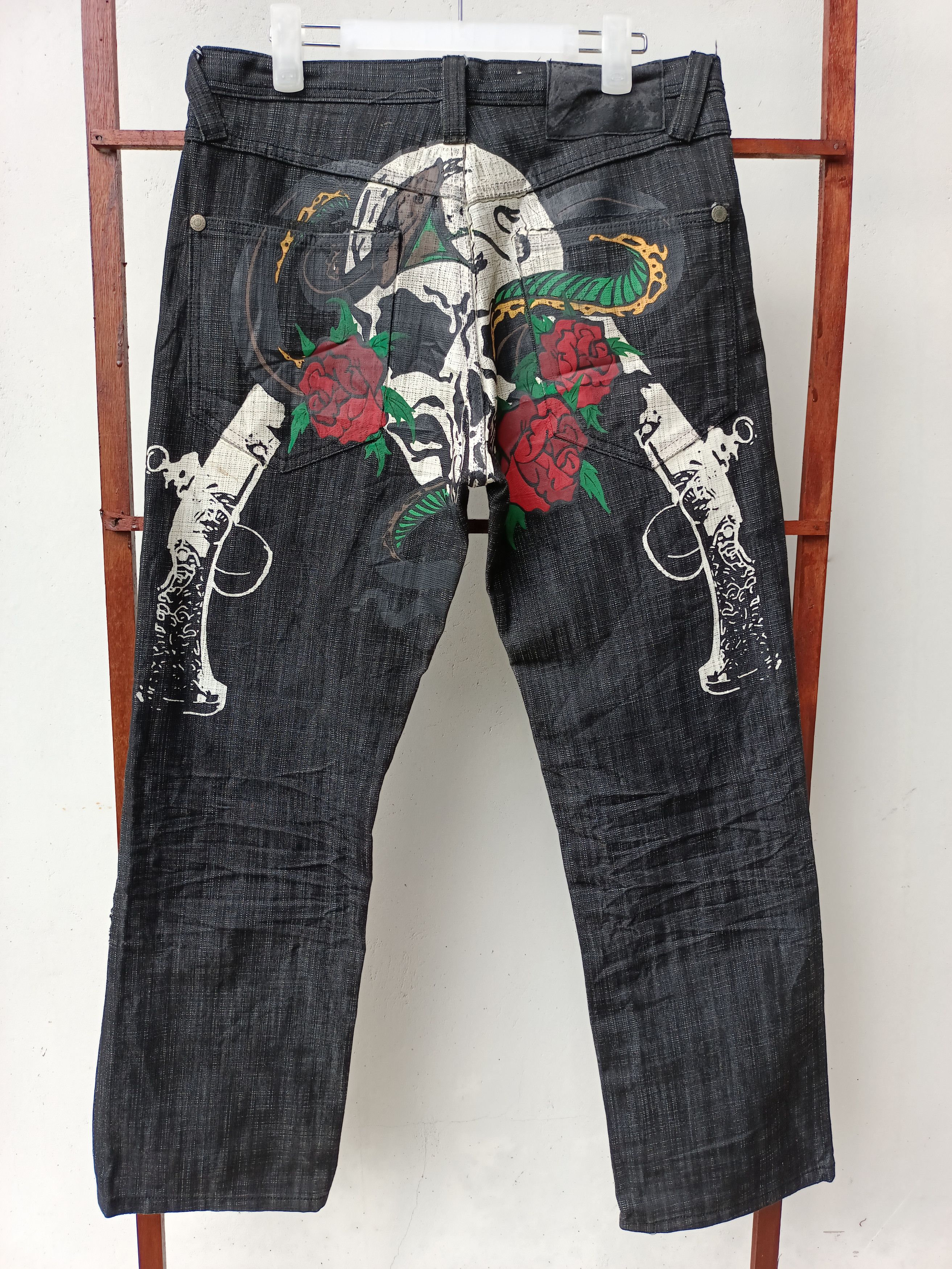 Skull Skeleton Tatoo Printed Denim Jeans Japan