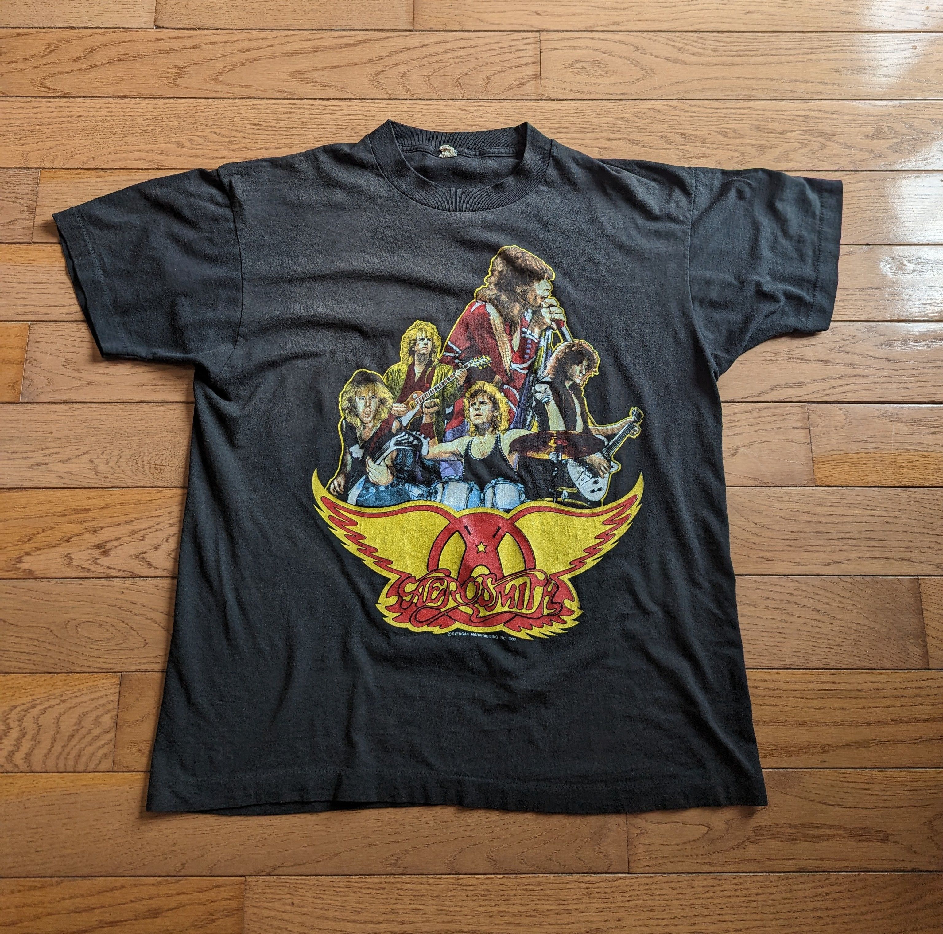 image of Band Tees x Tour Tee Vintage 1988 Aerosmith Walk This Way Double Sided Tee in Black, Men's (Size XL