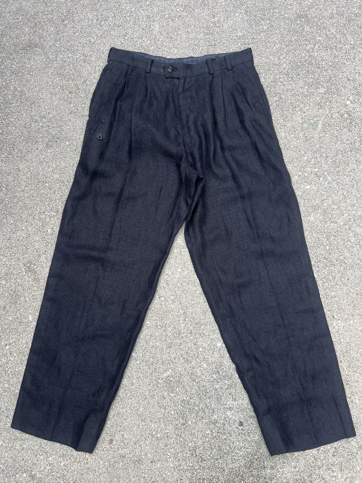 Japanese Brand × Mademoiselle Non Non × Vintage Vintage Papas Japan Thick Black Linen Trouser Pant Size US 29 - 19 Thumbnail