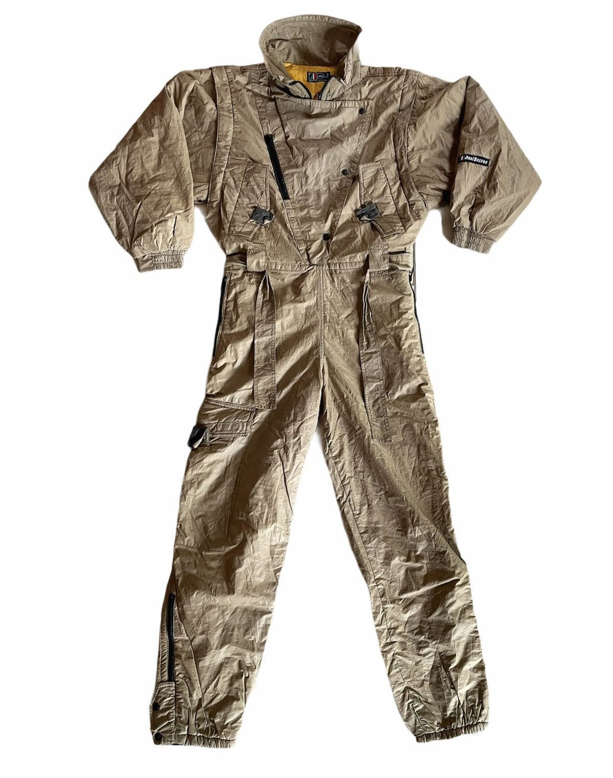 image of Italian Designers x Ski Anzi Besson Italy Apres Ski Suit Overall Retro Snowsuit in Light Brown (Siz