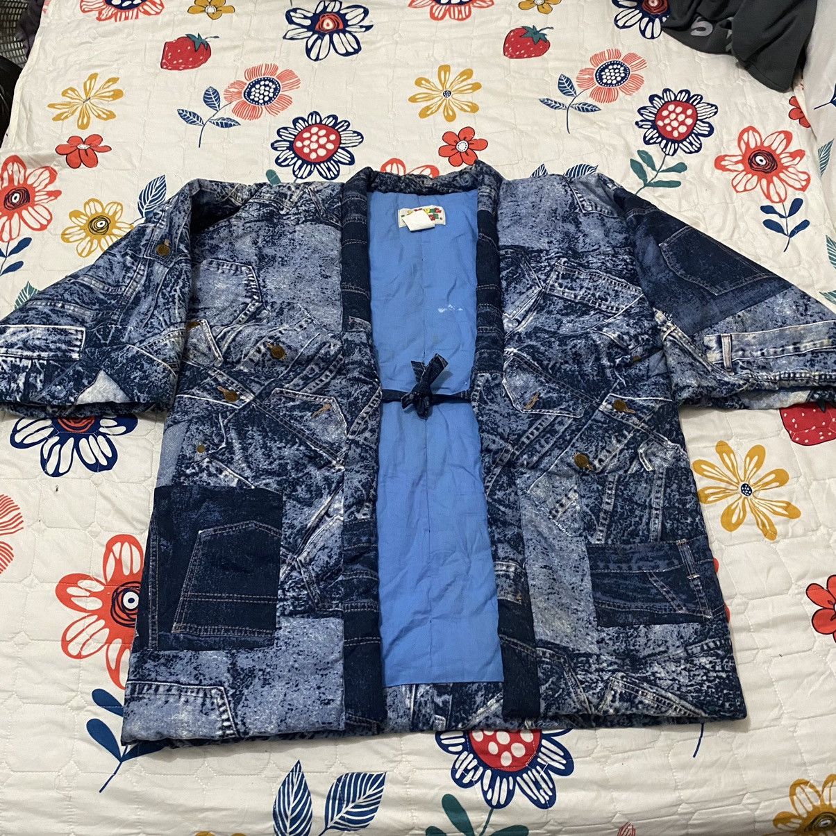 Japanese Brand OFFER🔥Vintage Kimono Printed Denim Jeans Style Cardigan Size US XL / EU 56 / 4 - 1 Thumbnail