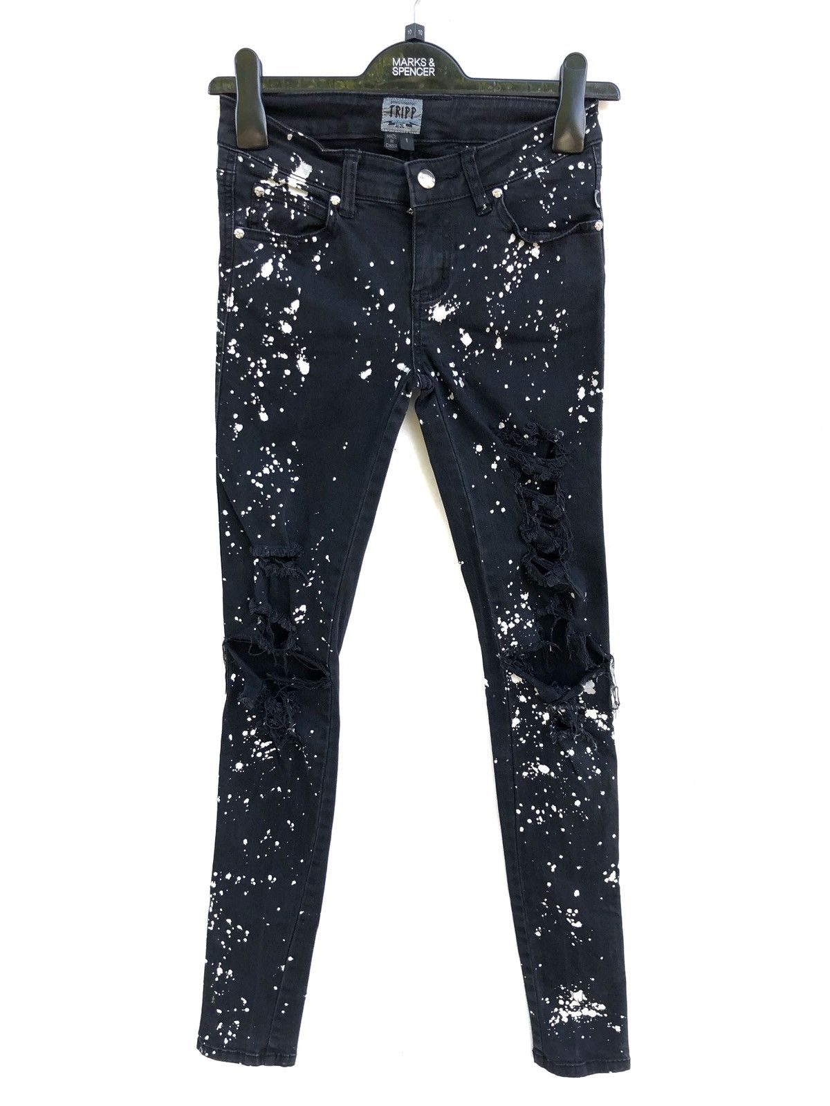 image of Tripp NYC Black Destroy Painter Skinny Pants, Men's (Size 26)