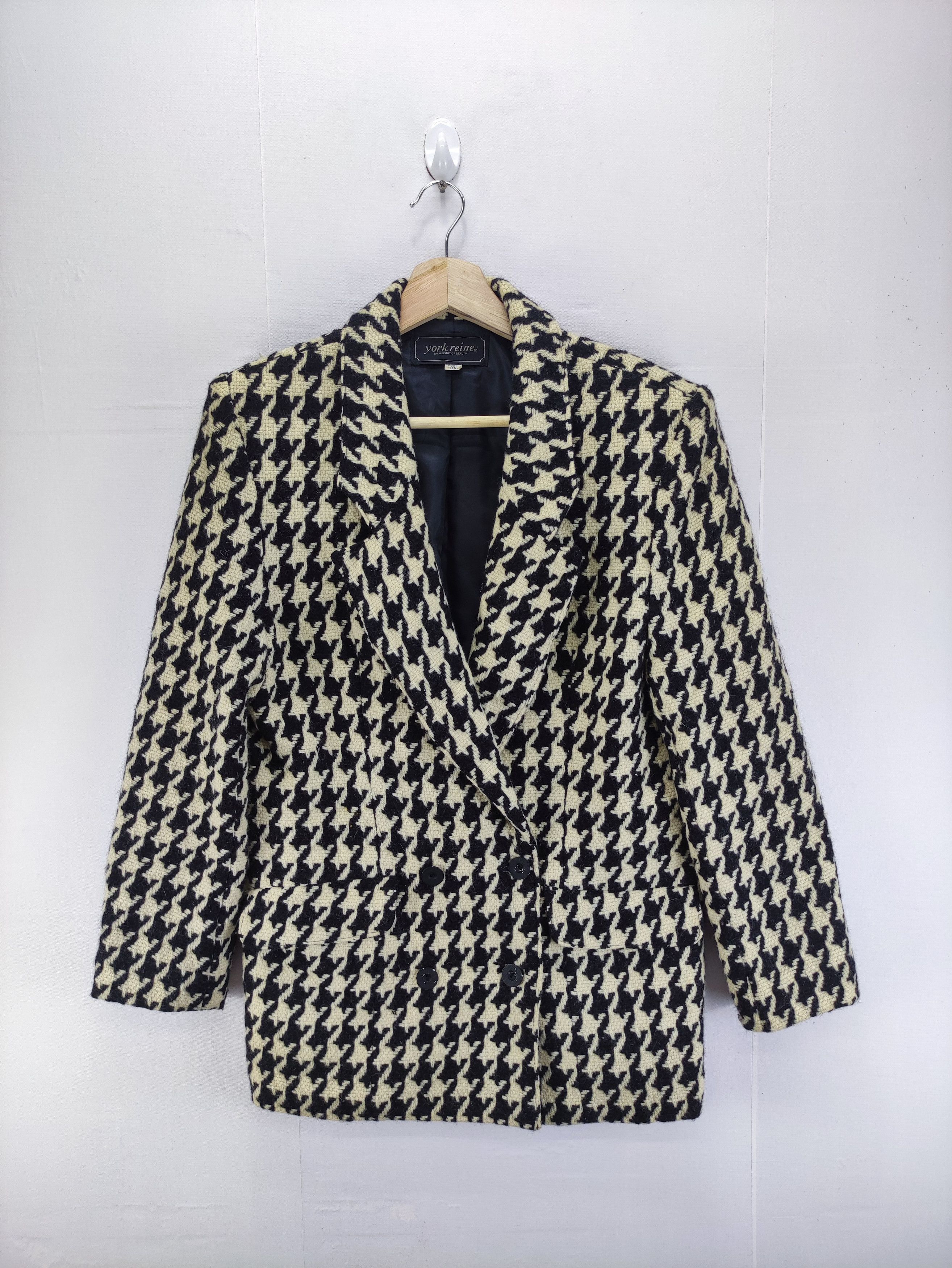 Japanese Brand Vintage Houndstooth Wool Coat Blazers By York Reine Size S / US 4 / IT 40 - 1 Thumbnail