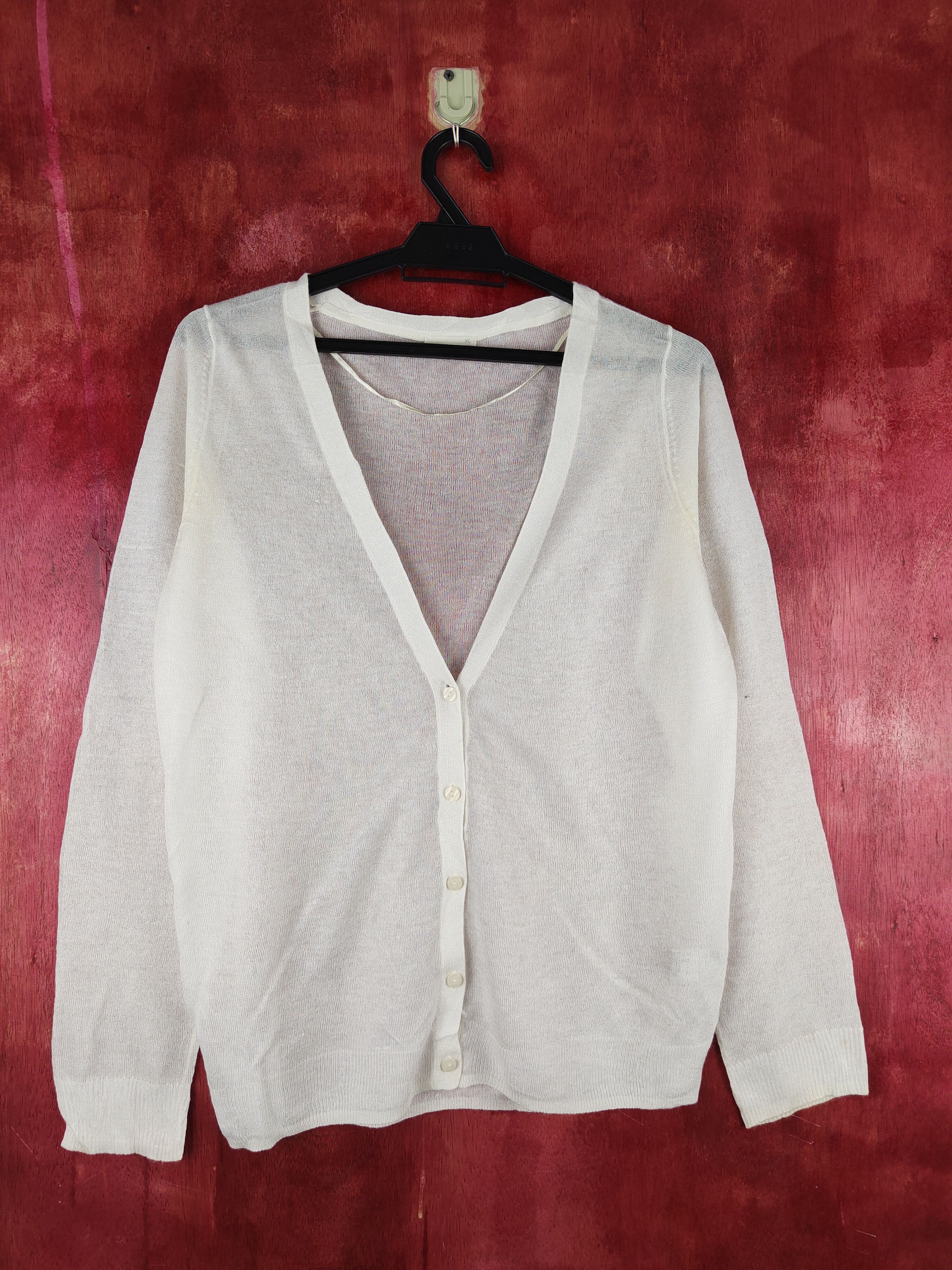 image of White Crochet Meshnet Knitwear Cardigan S1159, Women's (Size XL)