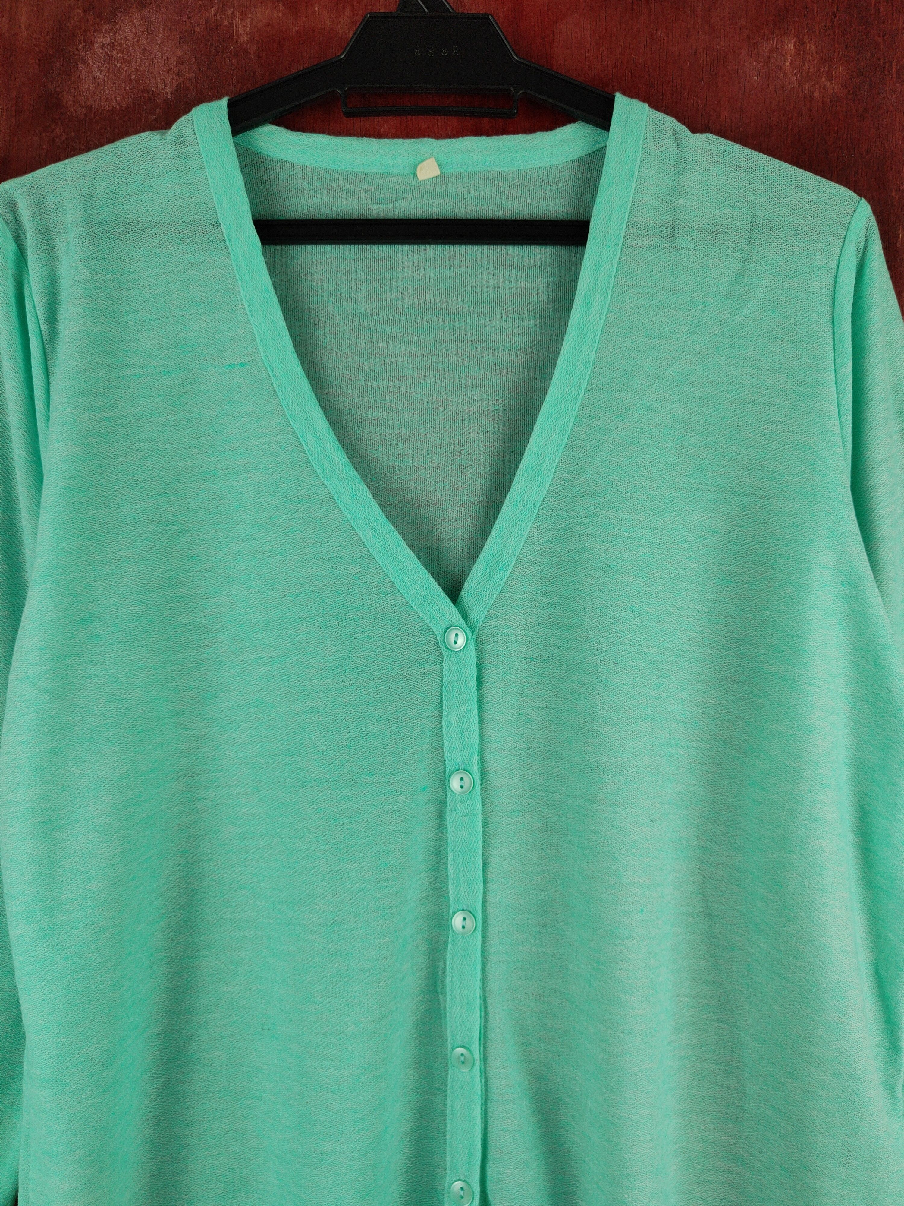 Japanese Brand Japan vintage Turquoise Crochet Meshnet Knit Cardigan #S1181 Size L / US 10 / IT 46 - 2 Thumbnail