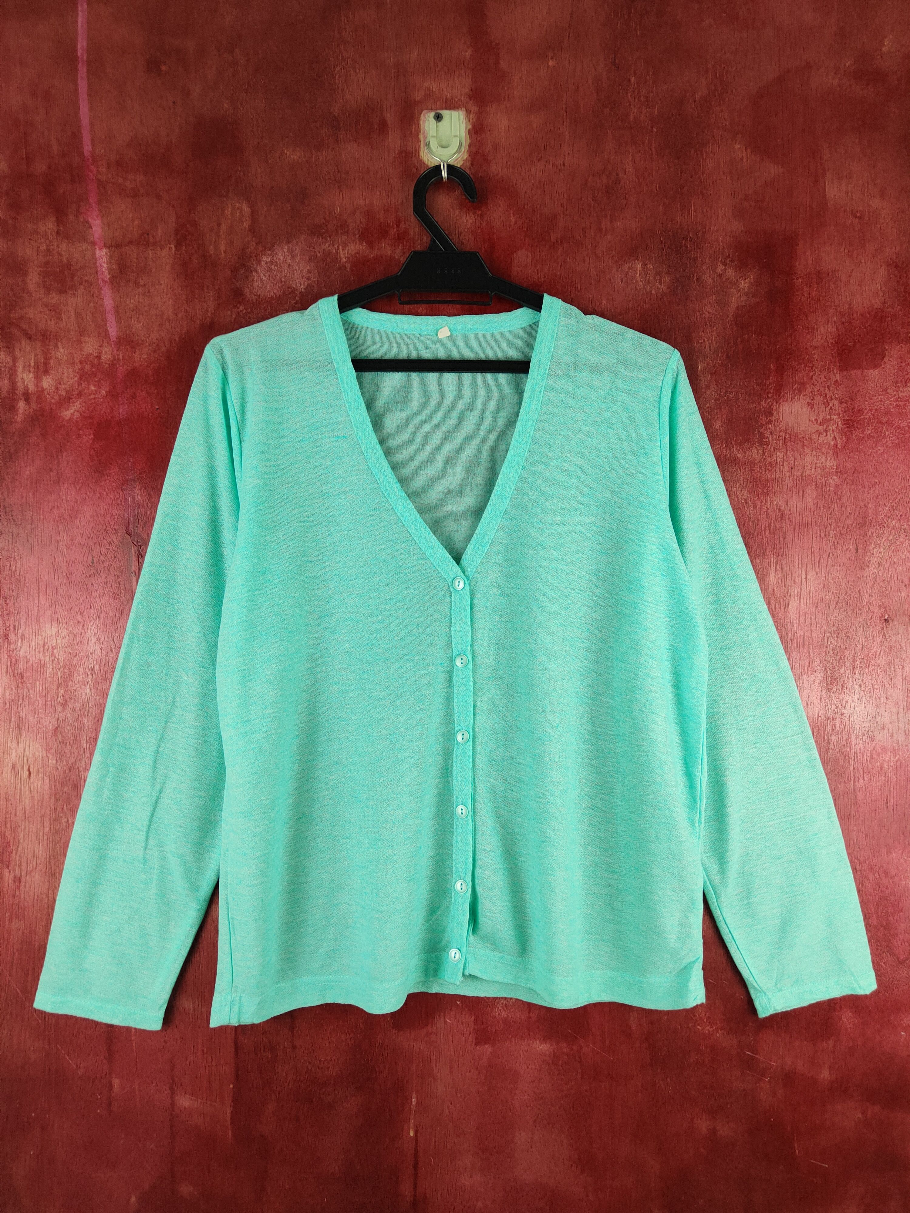 Japanese Brand Japan vintage Turquoise Crochet Meshnet Knit Cardigan #S1181 Size L / US 10 / IT 46 - 1 Thumbnail
