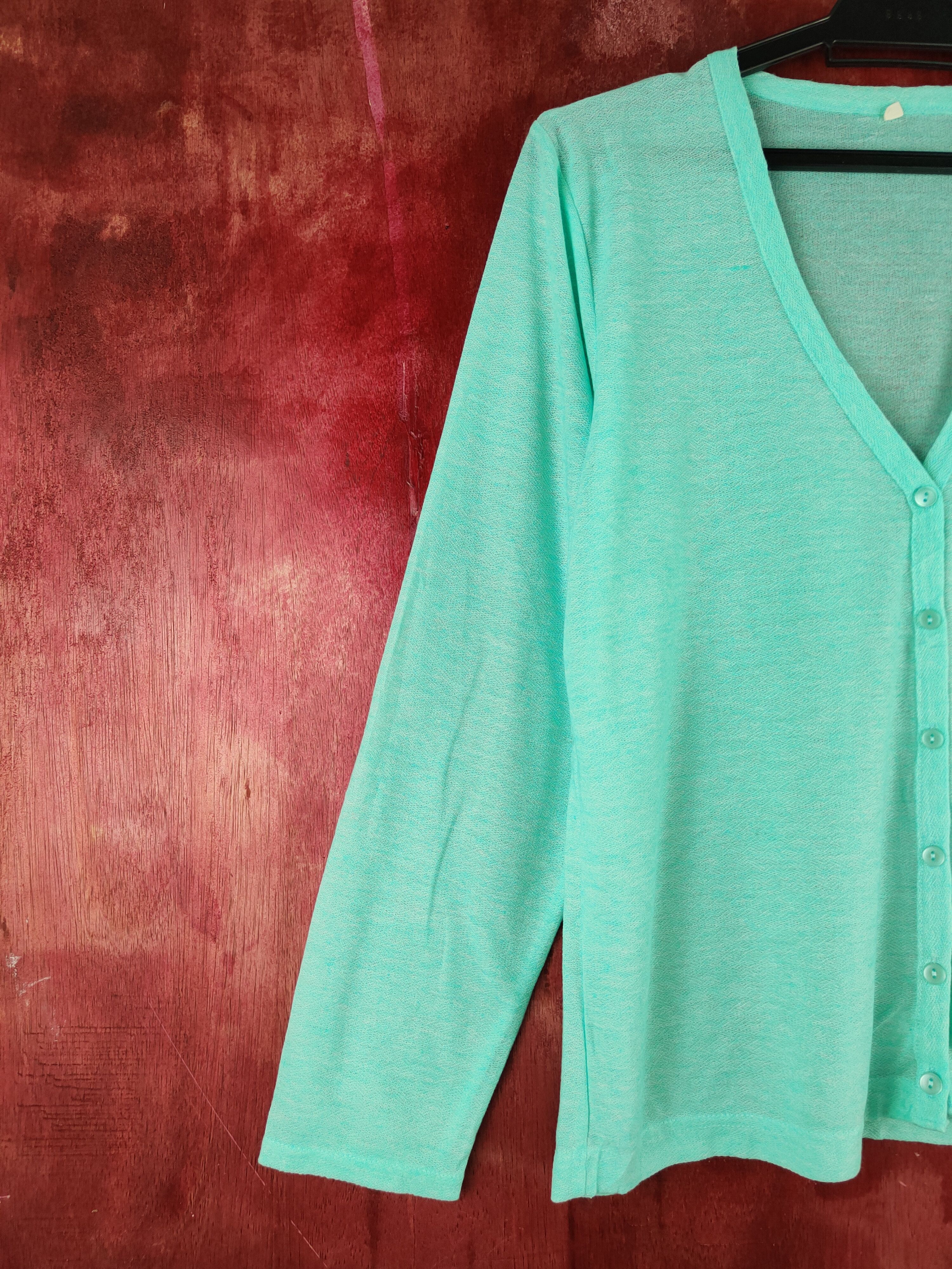 Japanese Brand Japan vintage Turquoise Crochet Meshnet Knit Cardigan #S1181 Size L / US 10 / IT 46 - 3 Thumbnail