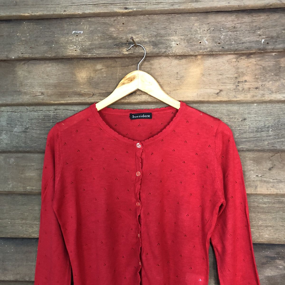Japanese Brand Sorridere Red Patterned Cardigans Knitwear #7294 Size S / US 4 / IT 40 - 2 Thumbnail