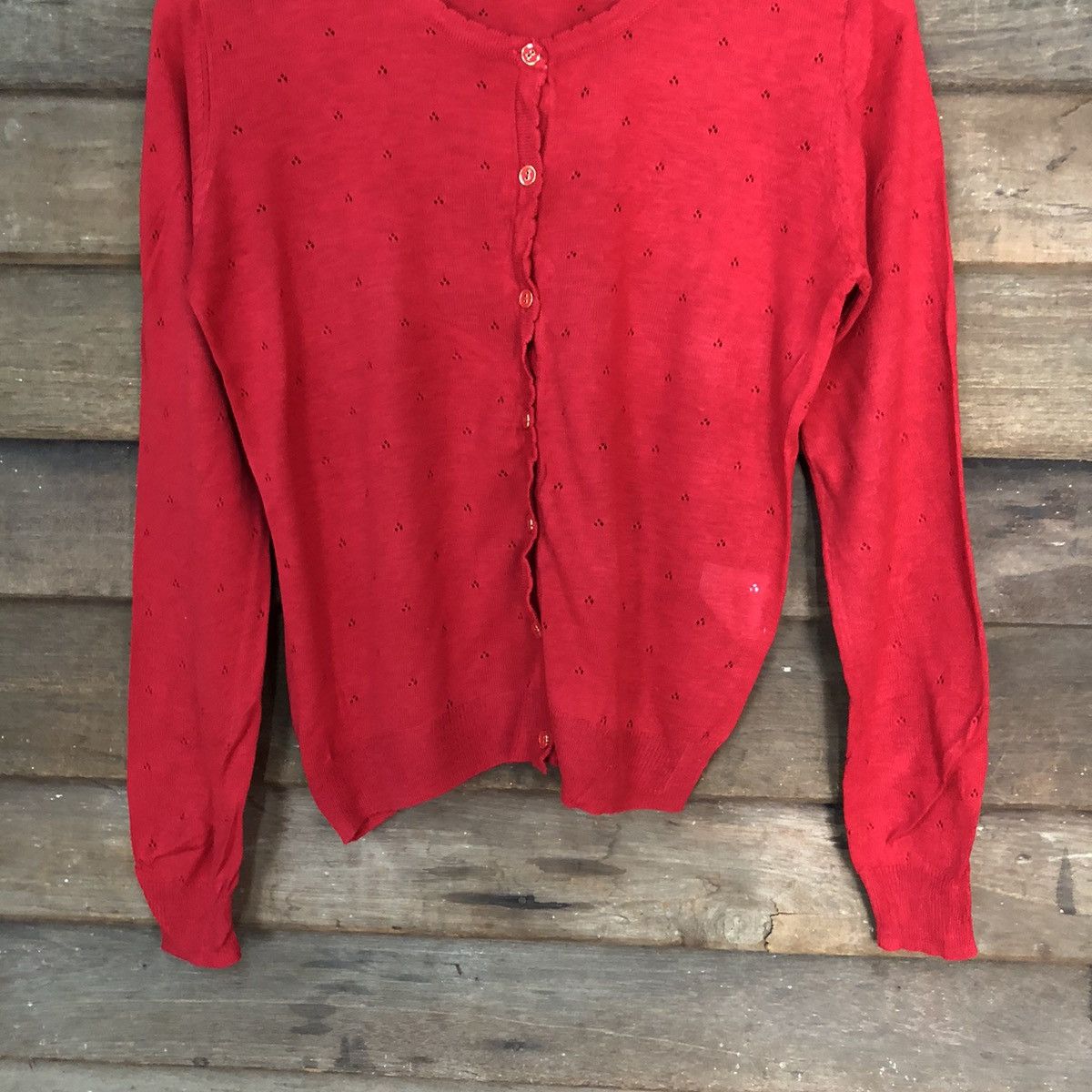 Japanese Brand Sorridere Red Patterned Cardigans Knitwear #7294 Size S / US 4 / IT 40 - 3 Thumbnail