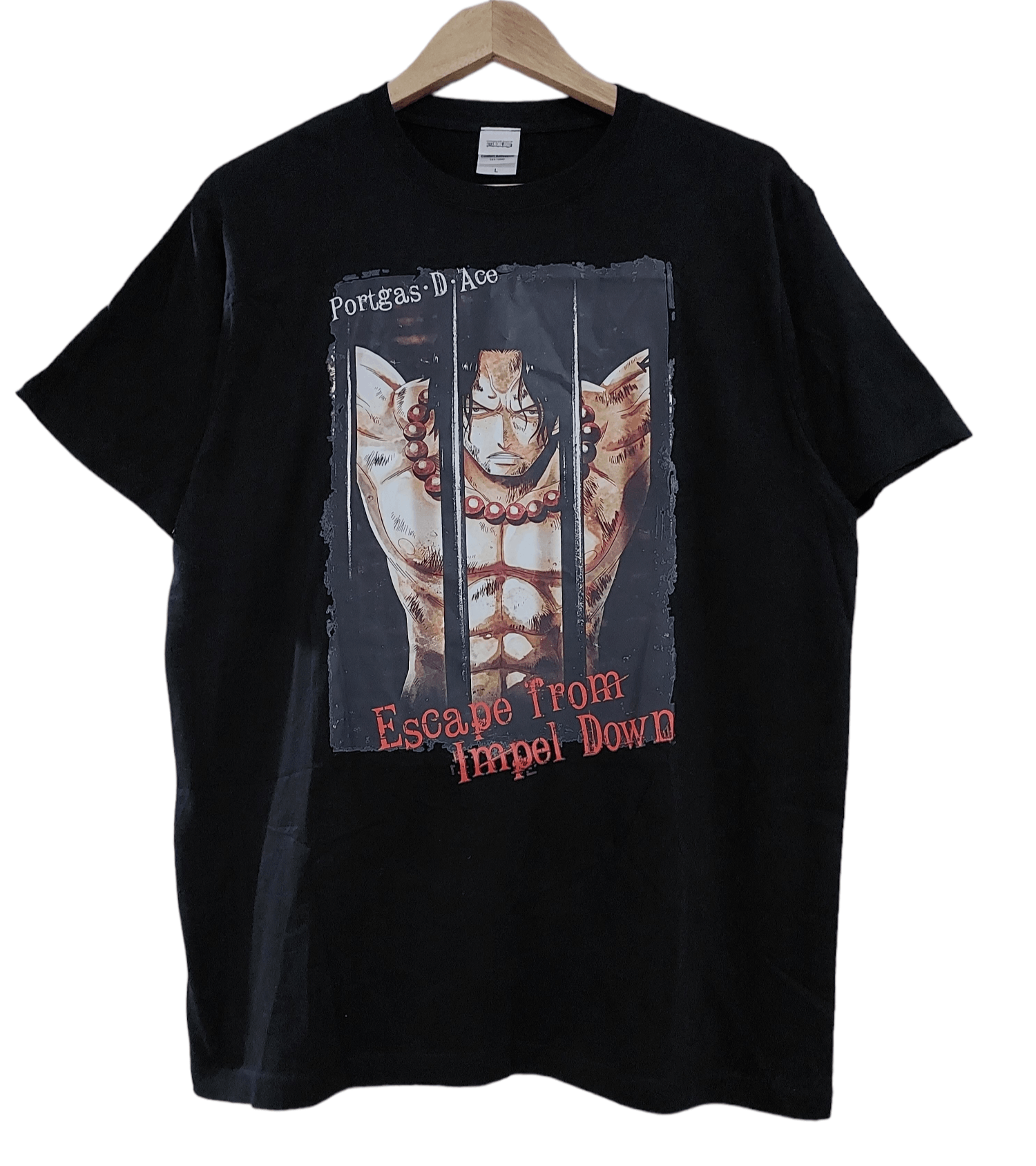 image of Anima x One Piece Vintage One Piece Anime Portgas D Ace T-Shirt in Black, Men's (Size Large)