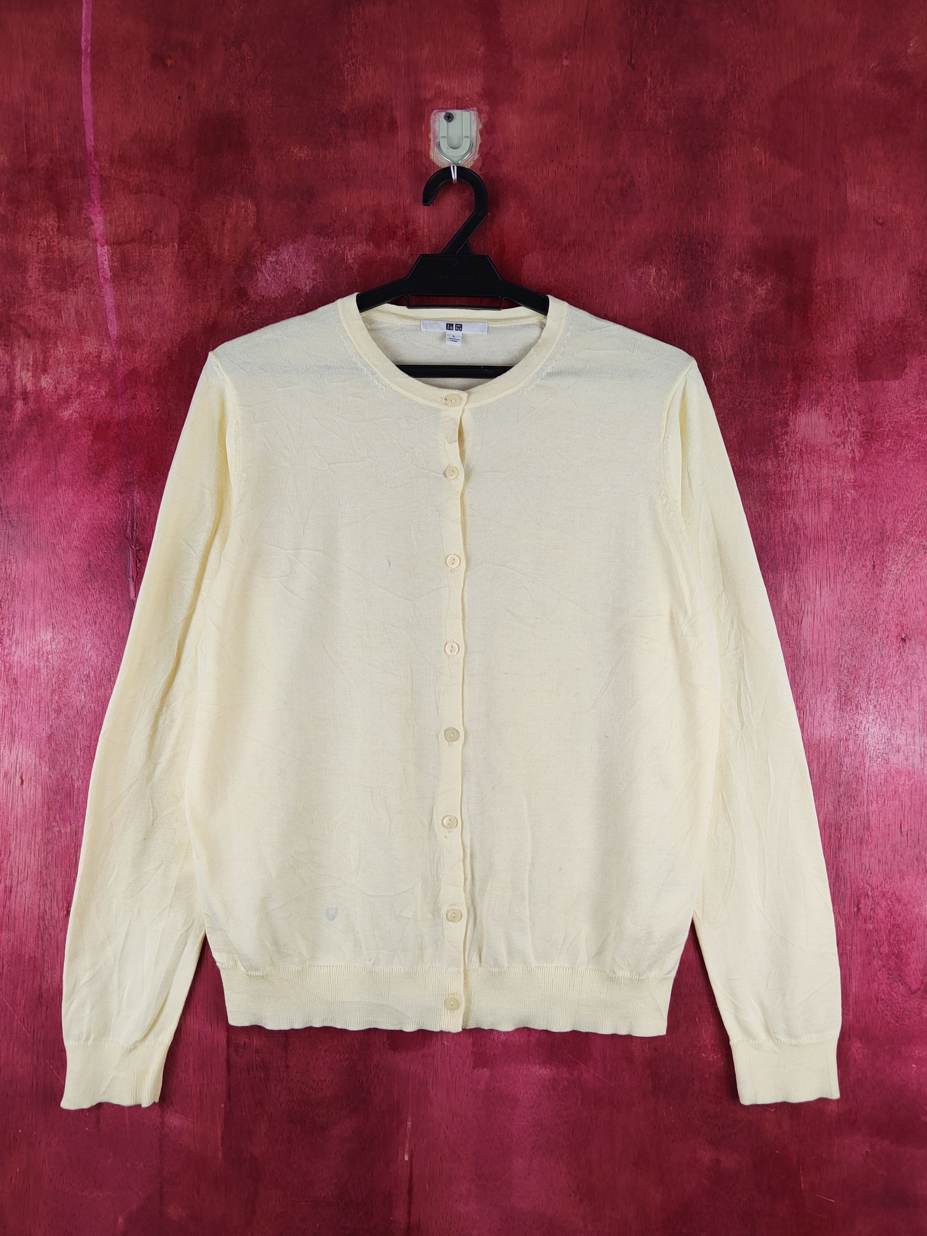 Japanese Brand Uniqlo Light Yellow Knitwear Cardigan #S1254 Size L / US 10 / IT 46 - 1 Thumbnail