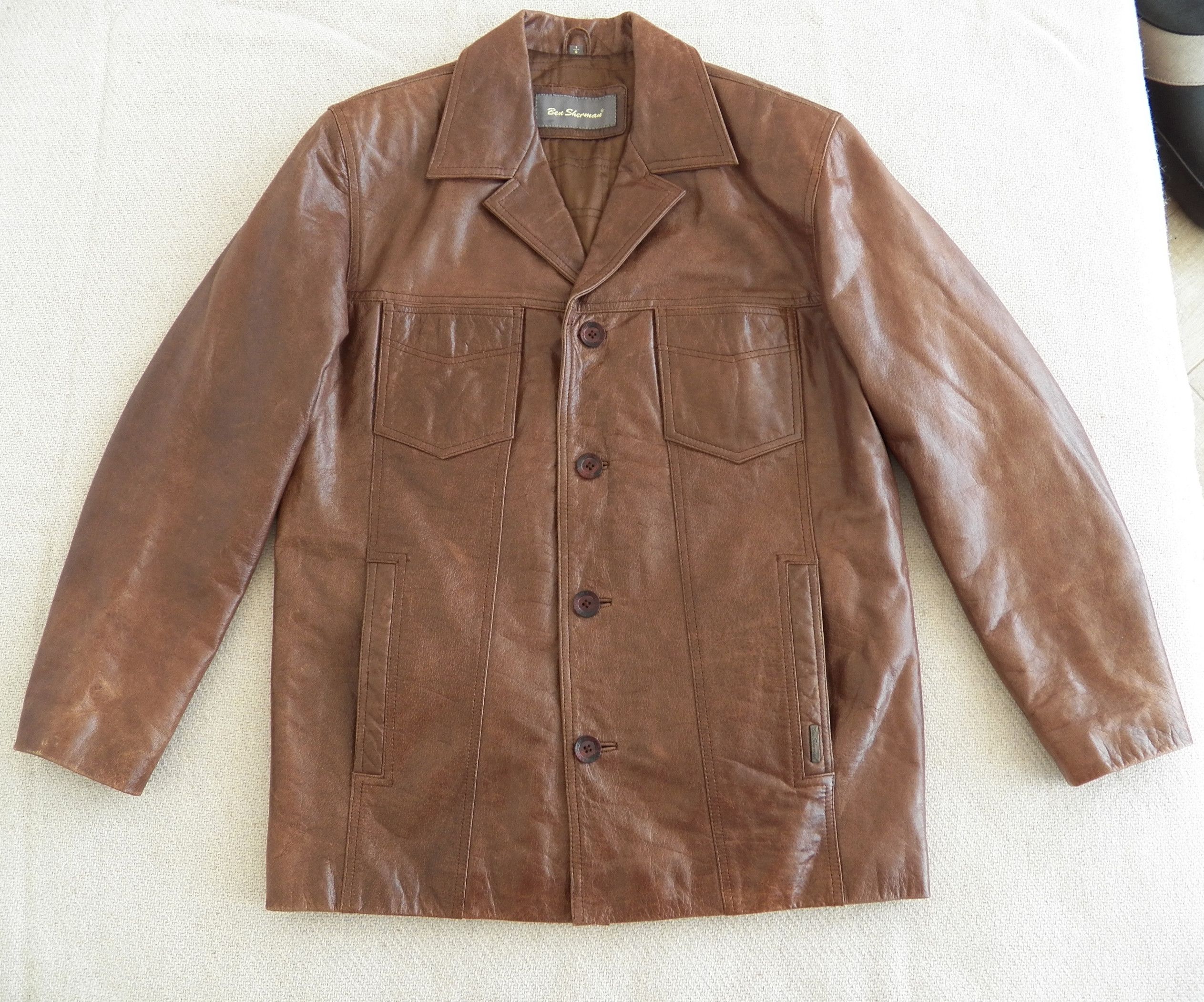 Ben Sherman Y2K 90s Ben Sherman Leather Mens JACKET Brown Button Warm Size US S / EU 44-46 / 1 - 1 Thumbnail