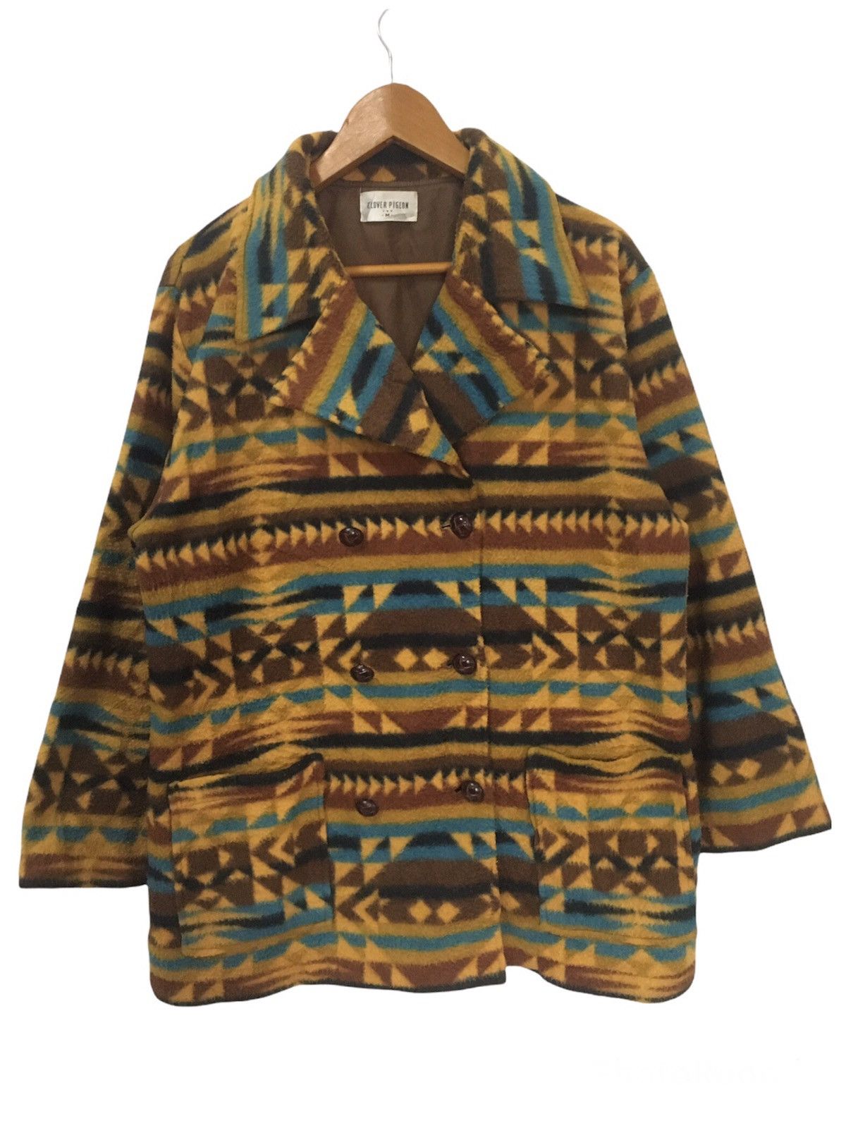 Vintage Clover Pigeon Fleece Geometric Motive Coat Jacket