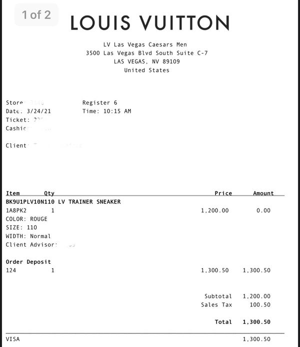 US receipt for LV