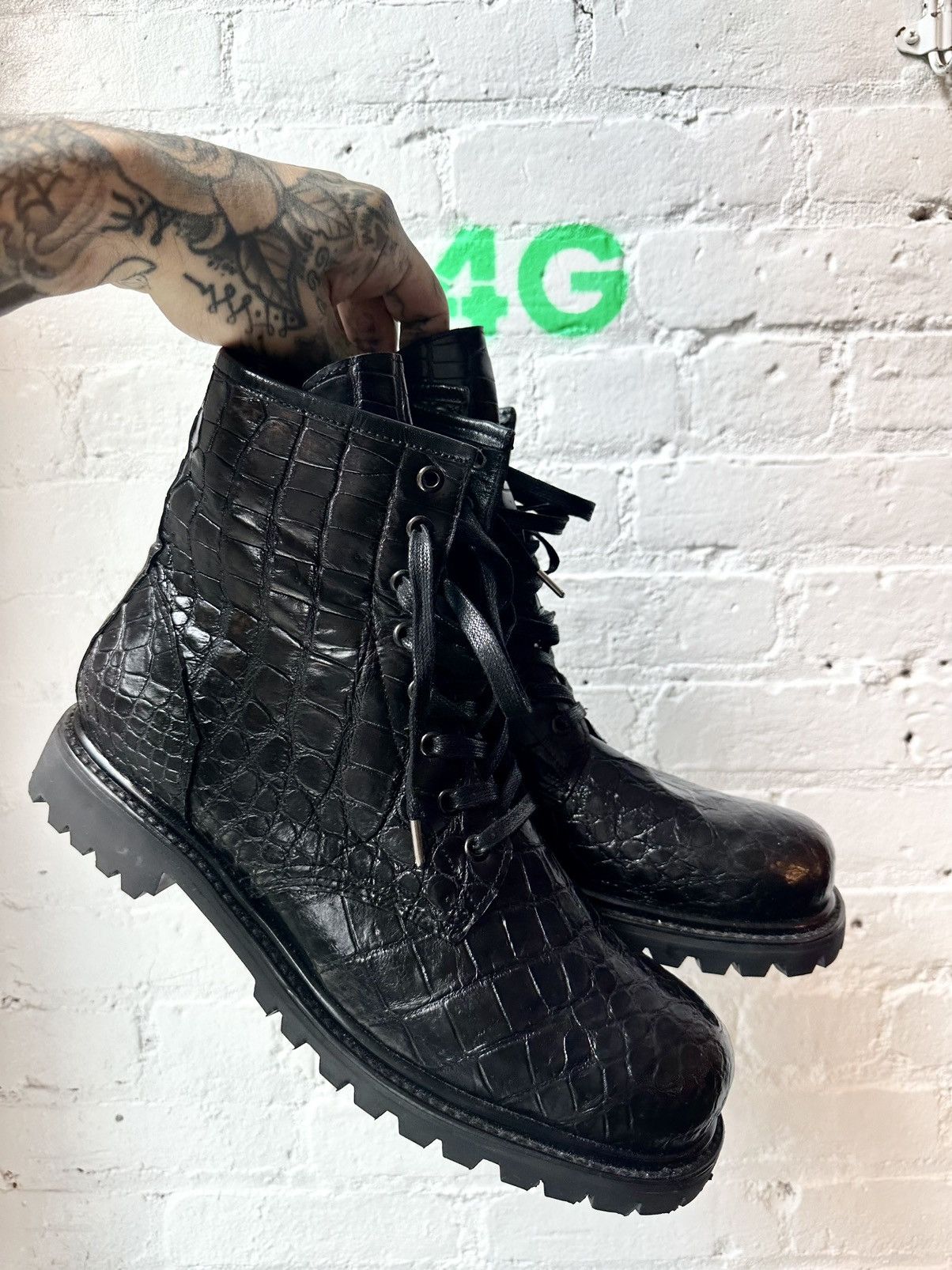 image of Enfants Riches Deprimes Erd 1/1 Alligator Crocodile Leather Runway Boots in Black Crocodile (Size 1