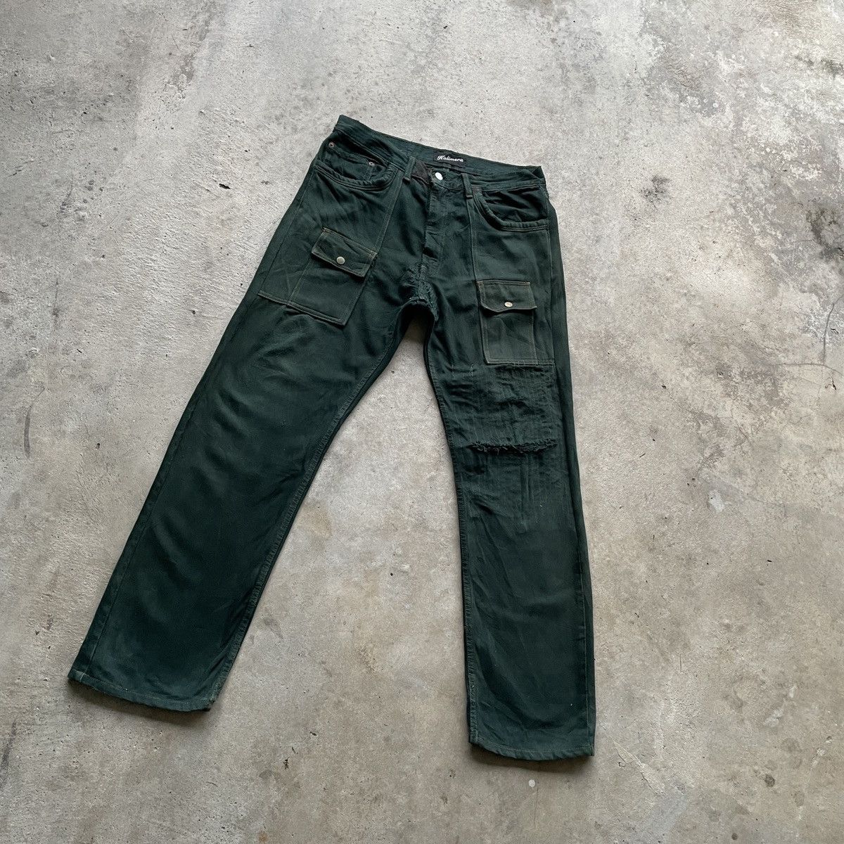 Japanese Brand THRASHED💥Vintage Kalimera Green Bush Pocket Jeans Pants W32 Size US 32 / EU 48 - 2 Thumbnail
