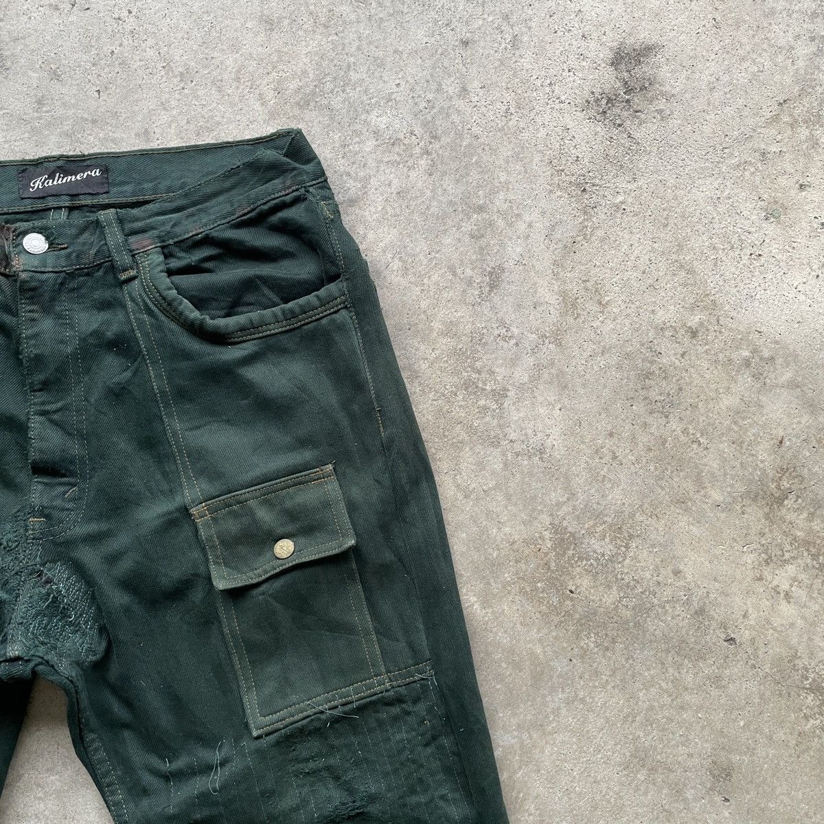 Japanese Brand THRASHED💥Vintage Kalimera Green Bush Pocket Jeans Pants W32 Size US 32 / EU 48 - 5 Thumbnail