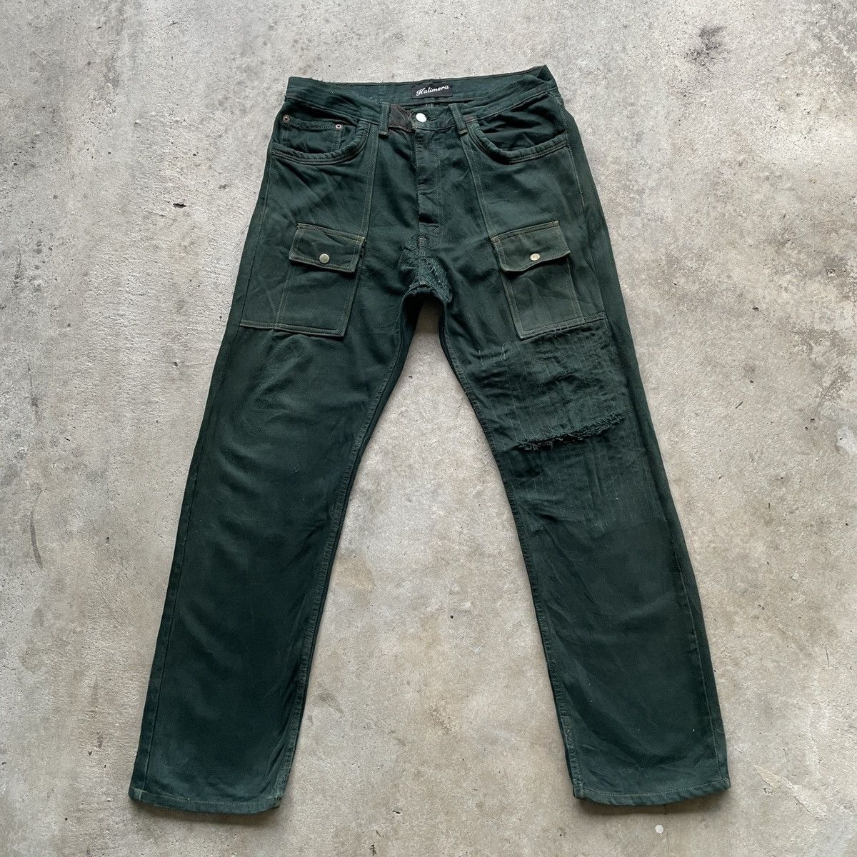 Japanese Brand THRASHED💥Vintage Kalimera Green Bush Pocket Jeans Pants W32 Size US 32 / EU 48 - 1 Thumbnail