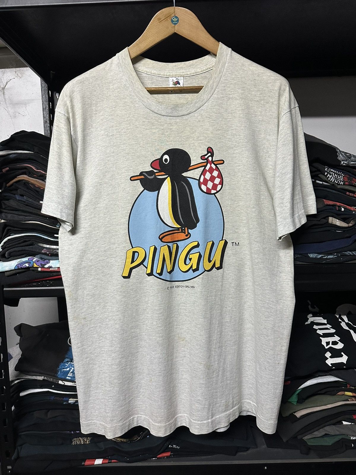 Vintage 90s Pingu Editoy Cartoon Single Stitch Faded Tee