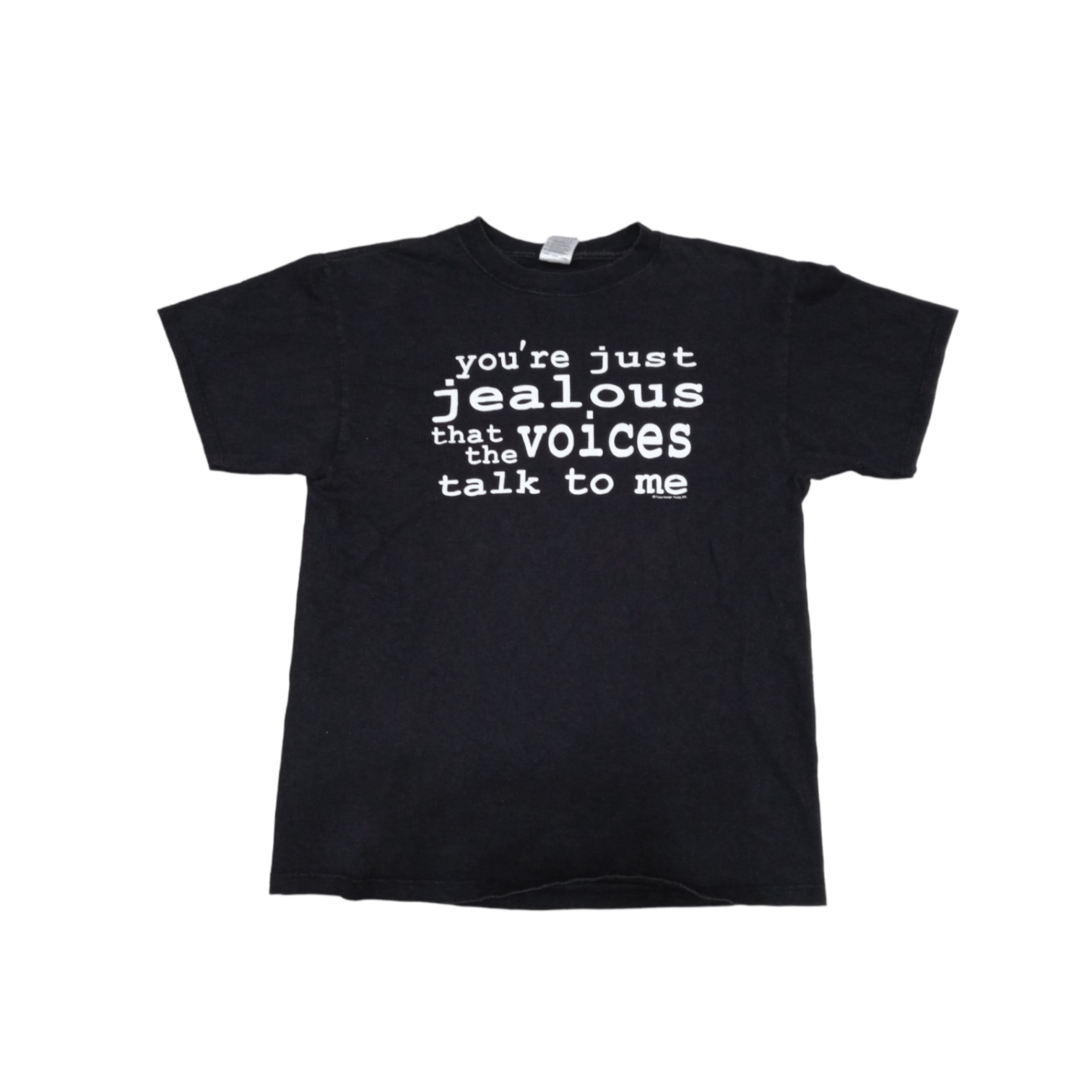 image of Vintage Hearing Voices 90's Statement Wording T Shirt in Black, Men's (Size Medium)