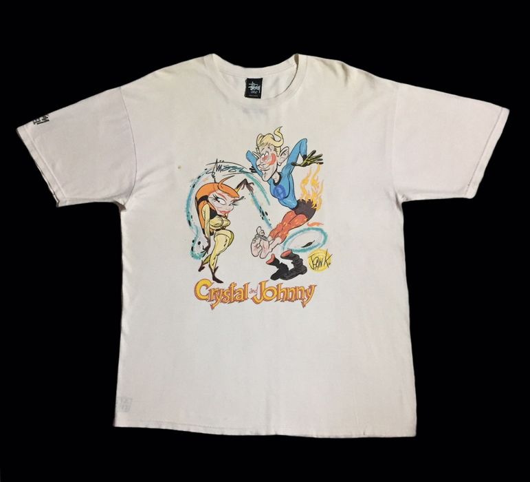 Stussy STUSSY X MARVEL CRYSTAL AND JOHNNY CARTOON SKATE TSHIRT | Grailed