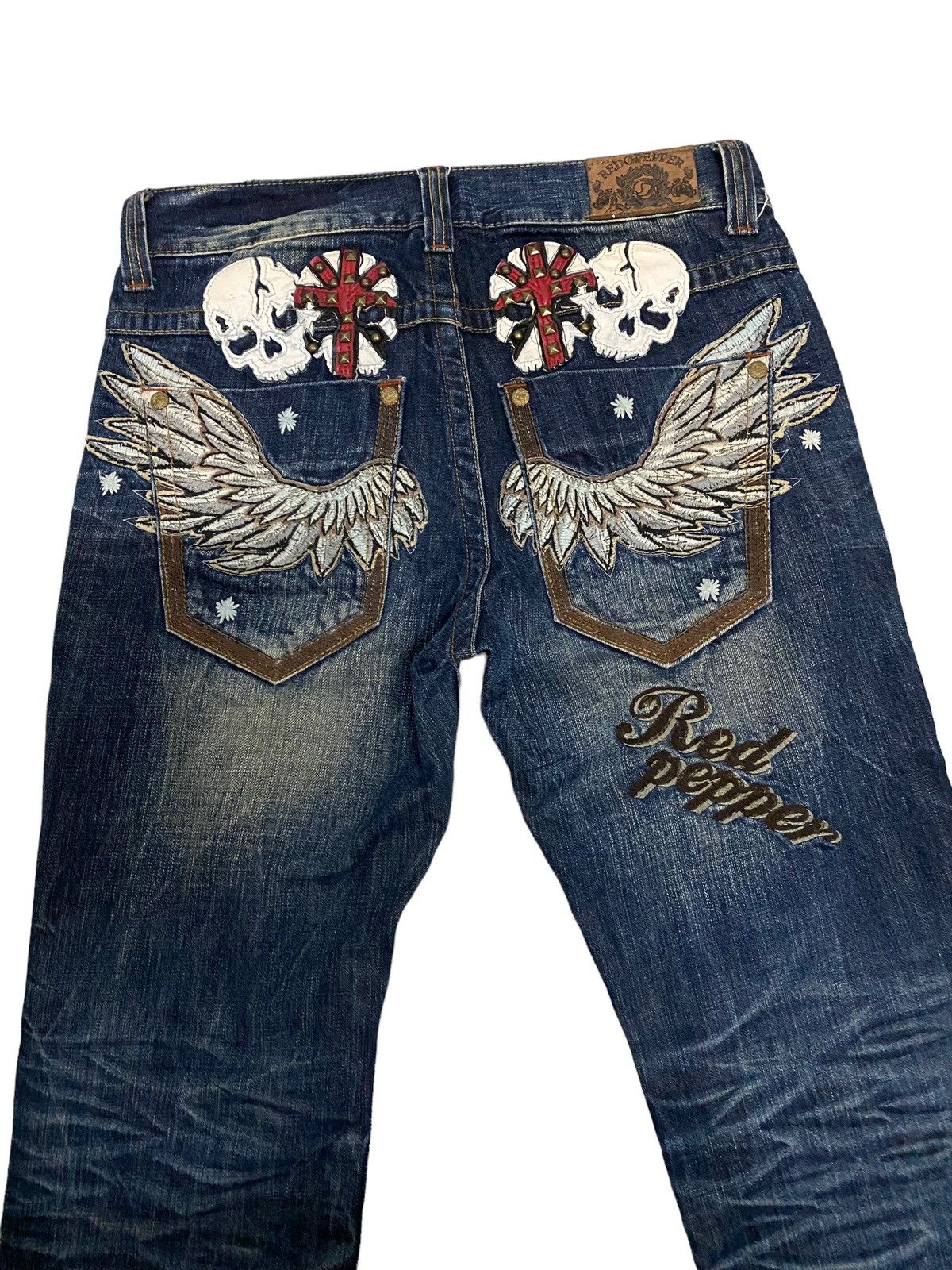 image of Archival Clothing x Distressed Denim Offervintage Red Pepper Japanese Distress Denim Jeans in Blue 
