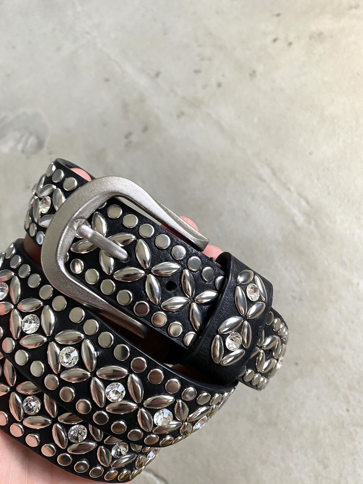 Japanese Brand Vintage Rhinestones leather Belt BB Simon Style Size ONE SIZE - 3 Thumbnail