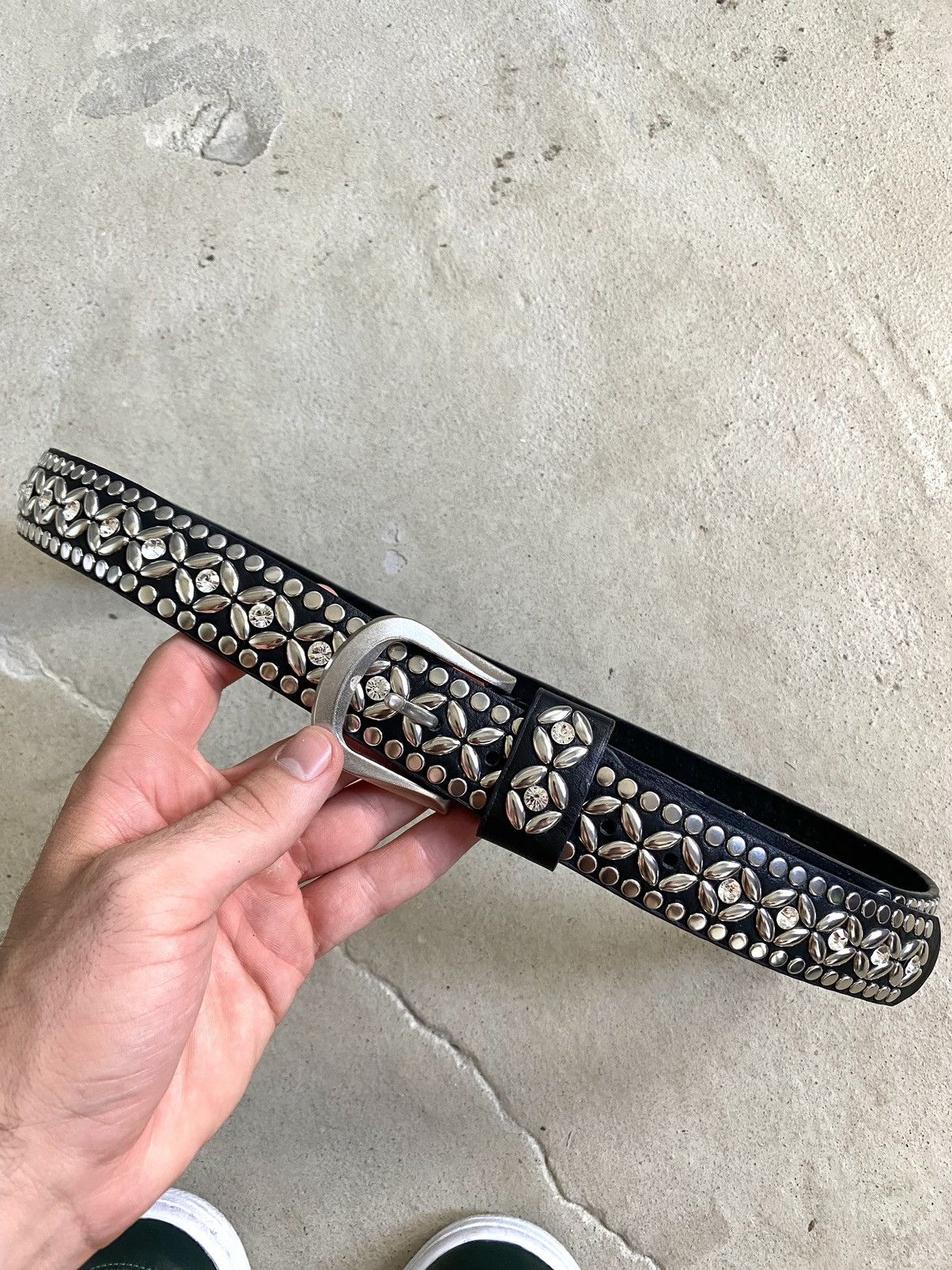 Japanese Brand Vintage Rhinestones leather Belt BB Simon Style Size ONE SIZE - 6 Thumbnail