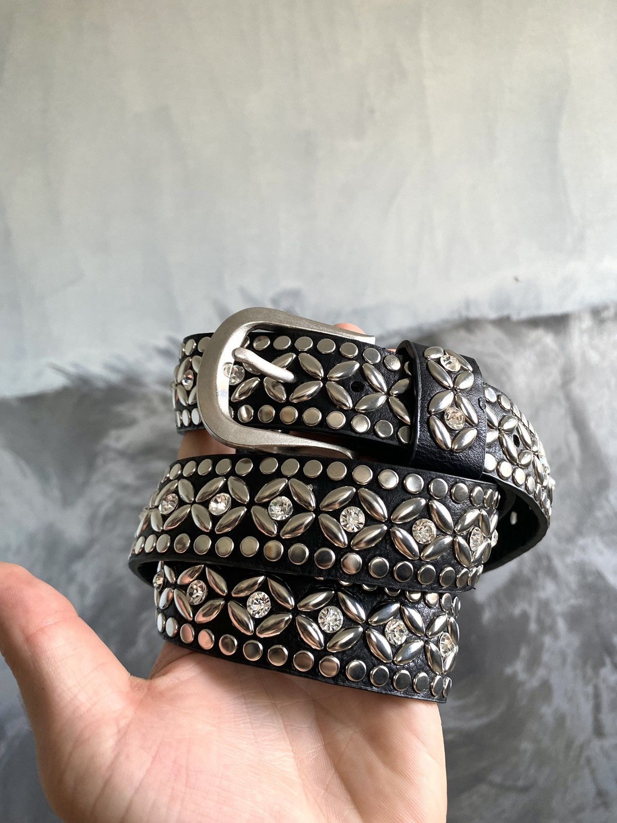 Japanese Brand Vintage Rhinestones leather Belt BB Simon Style Size ONE SIZE - 2 Thumbnail